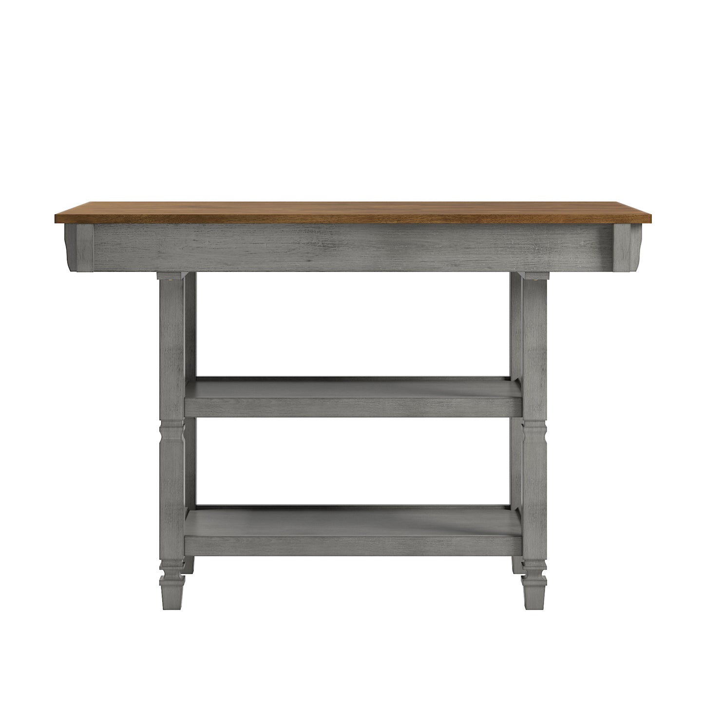 Two-Tone Antique Kitchen Island Buffet - Oak Top with Antiqua Gray Basa