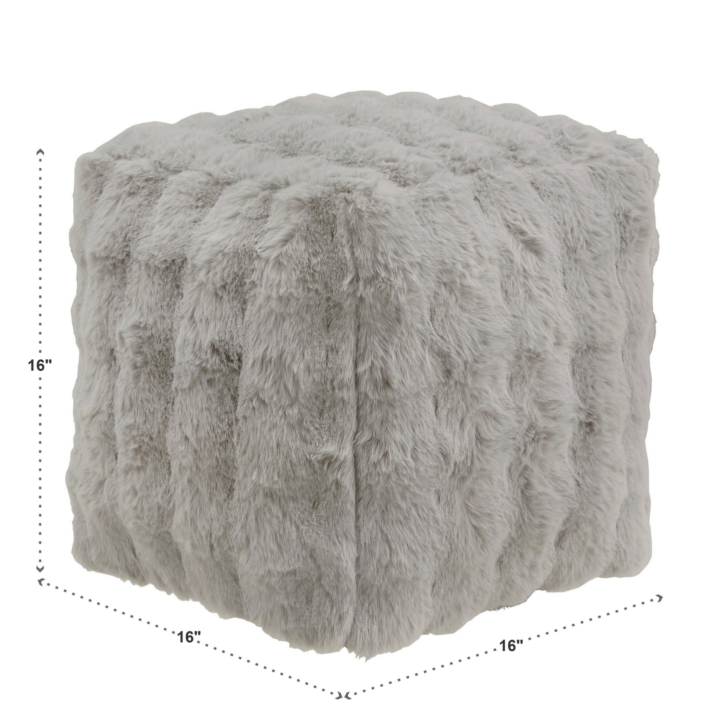 Upholstered Square Pouf Ottoman - Gray Square Furry Fabric