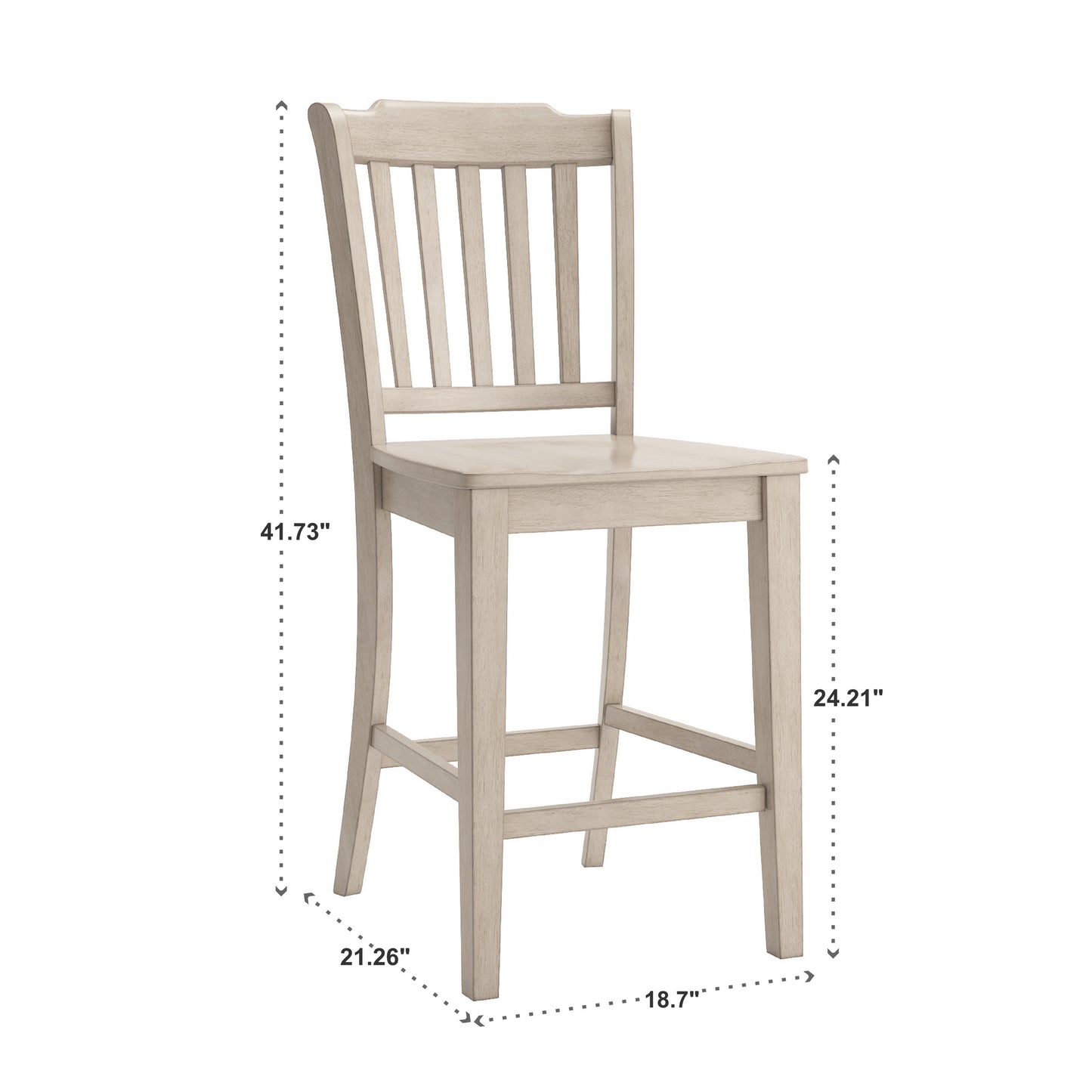 Slat Back Wood Counter Height Chairs (Set of 2) - Antique White Finish