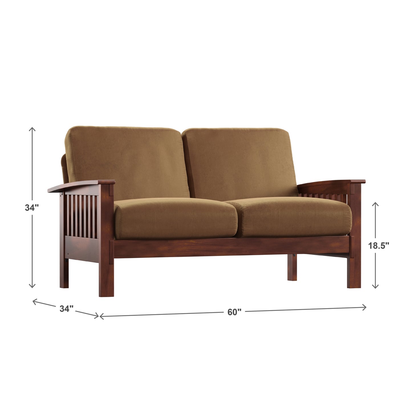 Mission-Style Wood Loveseat - Rust Microfiber, Oak Finish