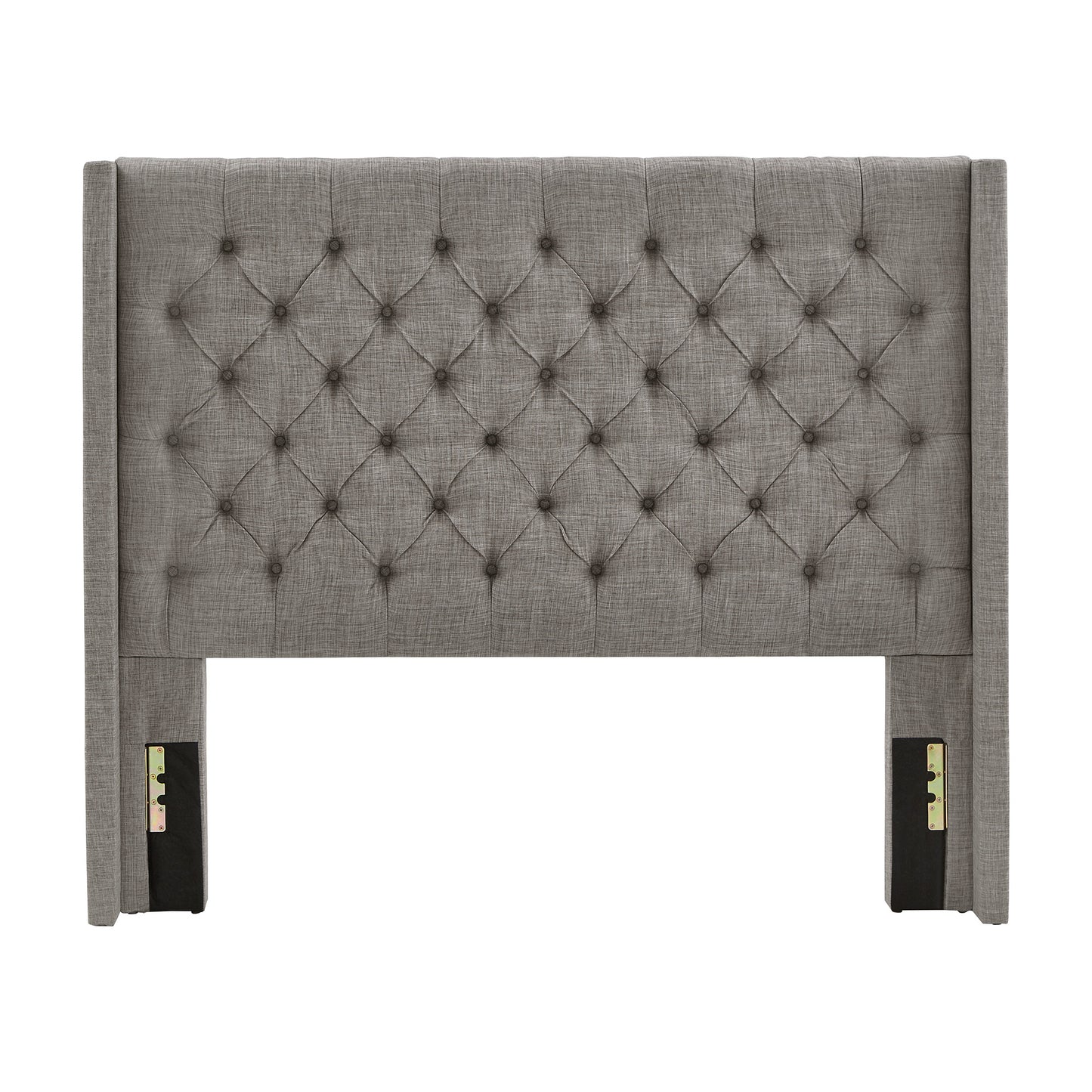 Wingback Button Tufted Linen Fabric Headboard - Grey, 52-inch Height, Full Size