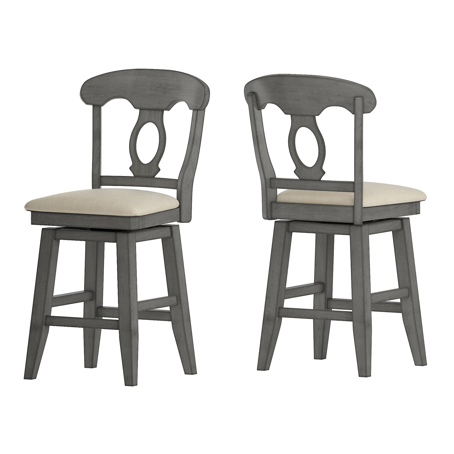 Napoleon Back Counter Height Wood Swivel Chair - Antiqua Gray Finish