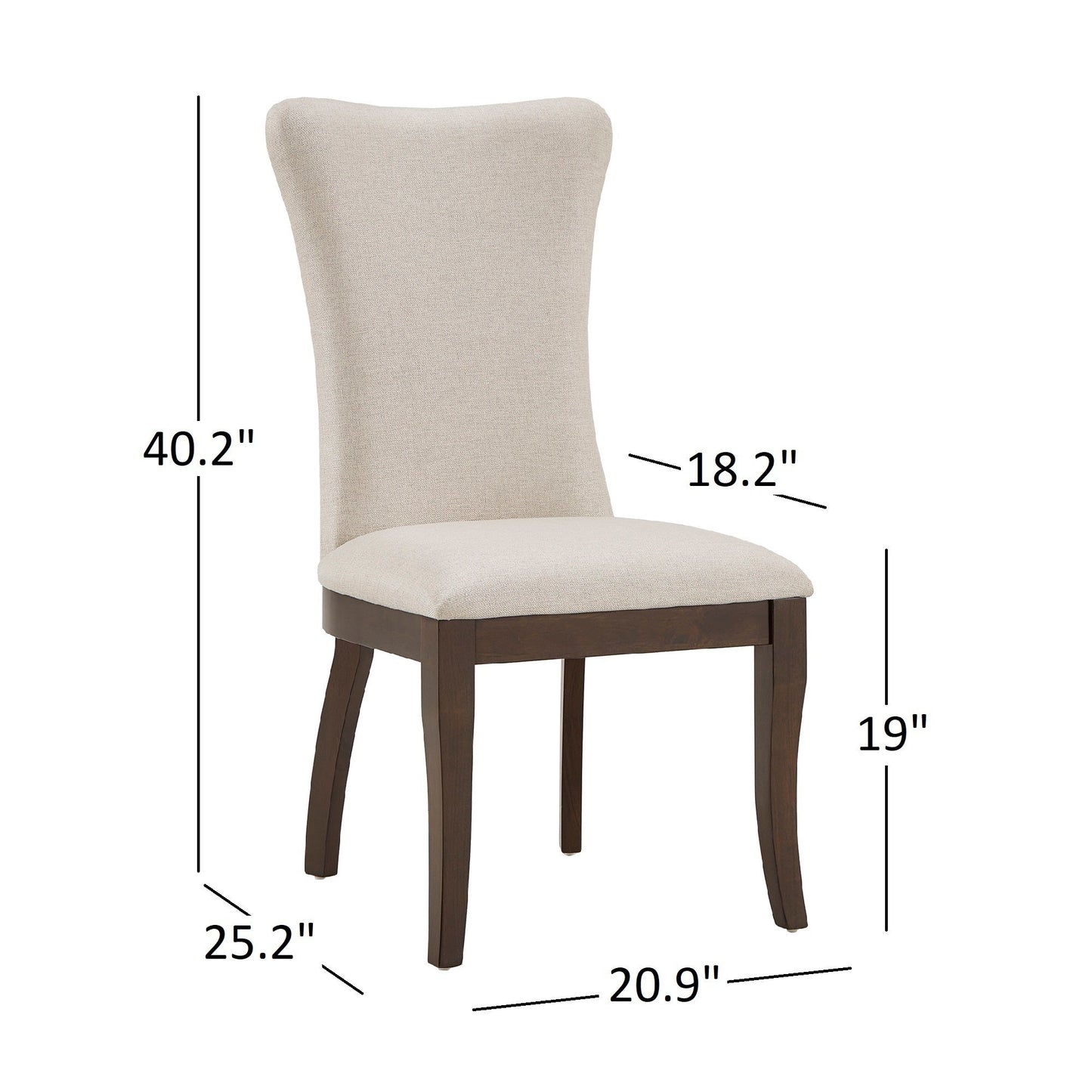 Fabric Wingback Dining Chairs (Set of 2) - Beige Fabric, Dark Cherry Finish