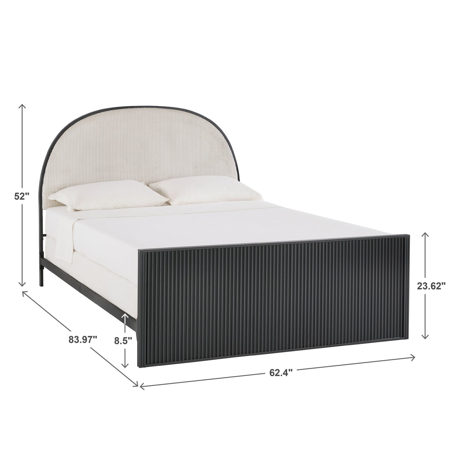 Black Finish Metal Gray Fabric Bed - Queen (Queen Size)
