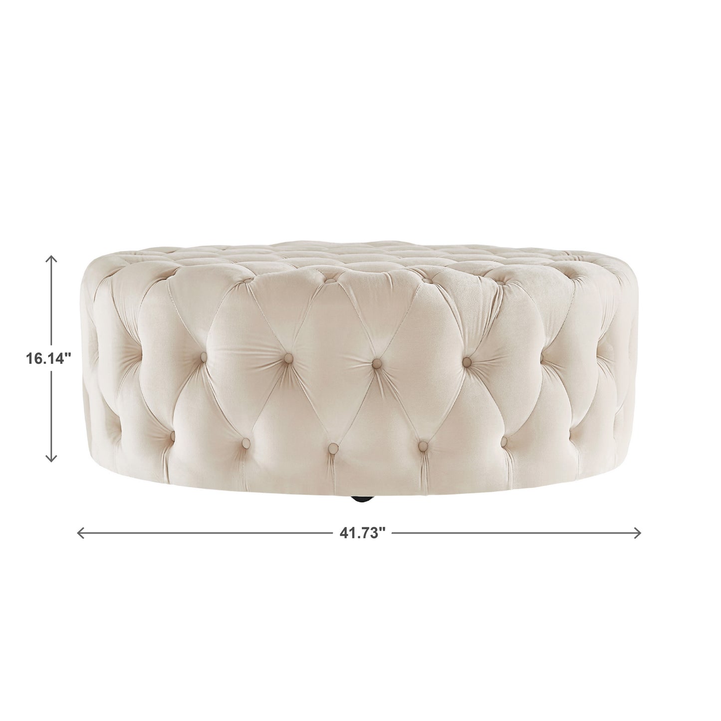 Round Tufted Ottoman with Casters - Beige Velvet