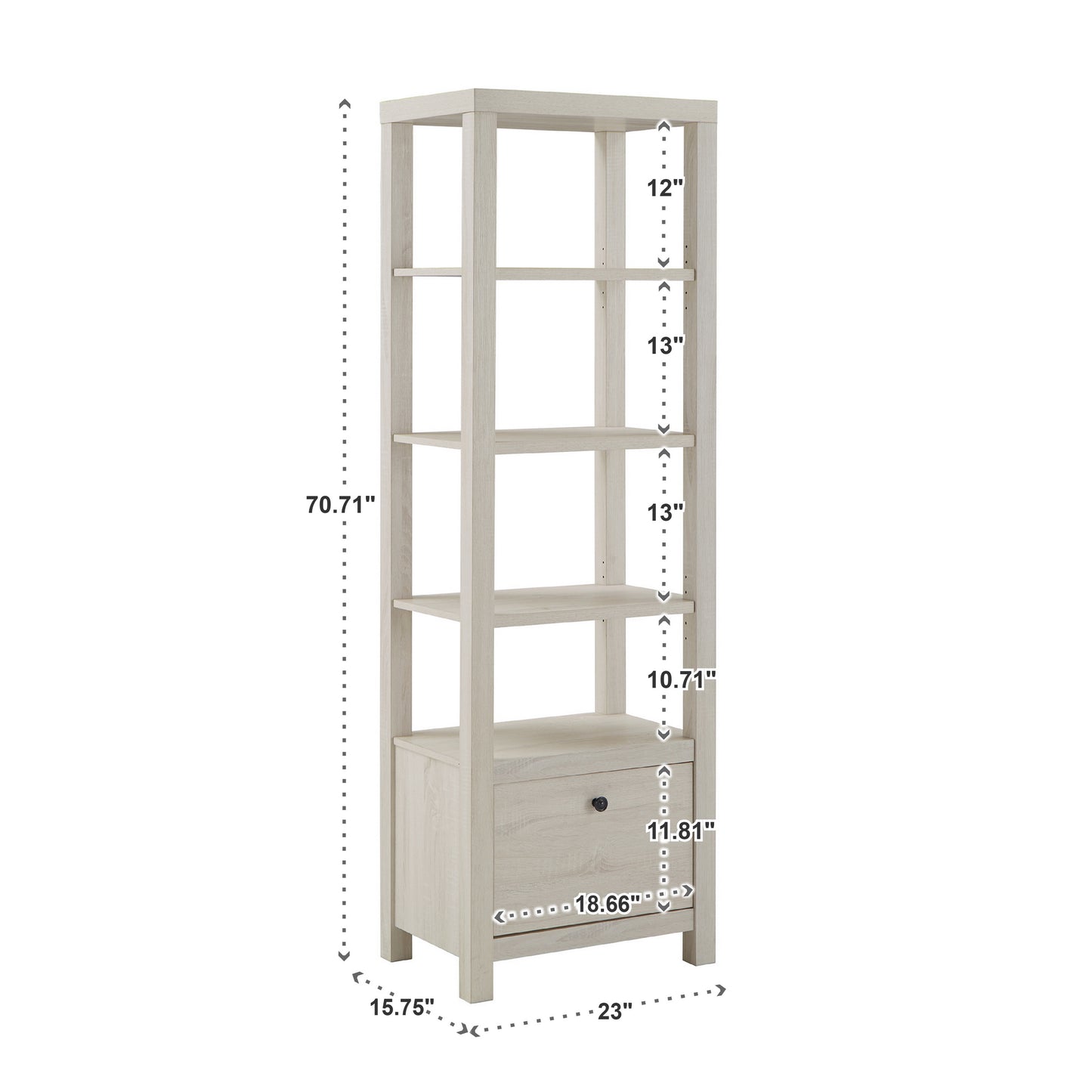4-tier/5-tier Adjustable Bookshelf with Drawer - Antique White Finish