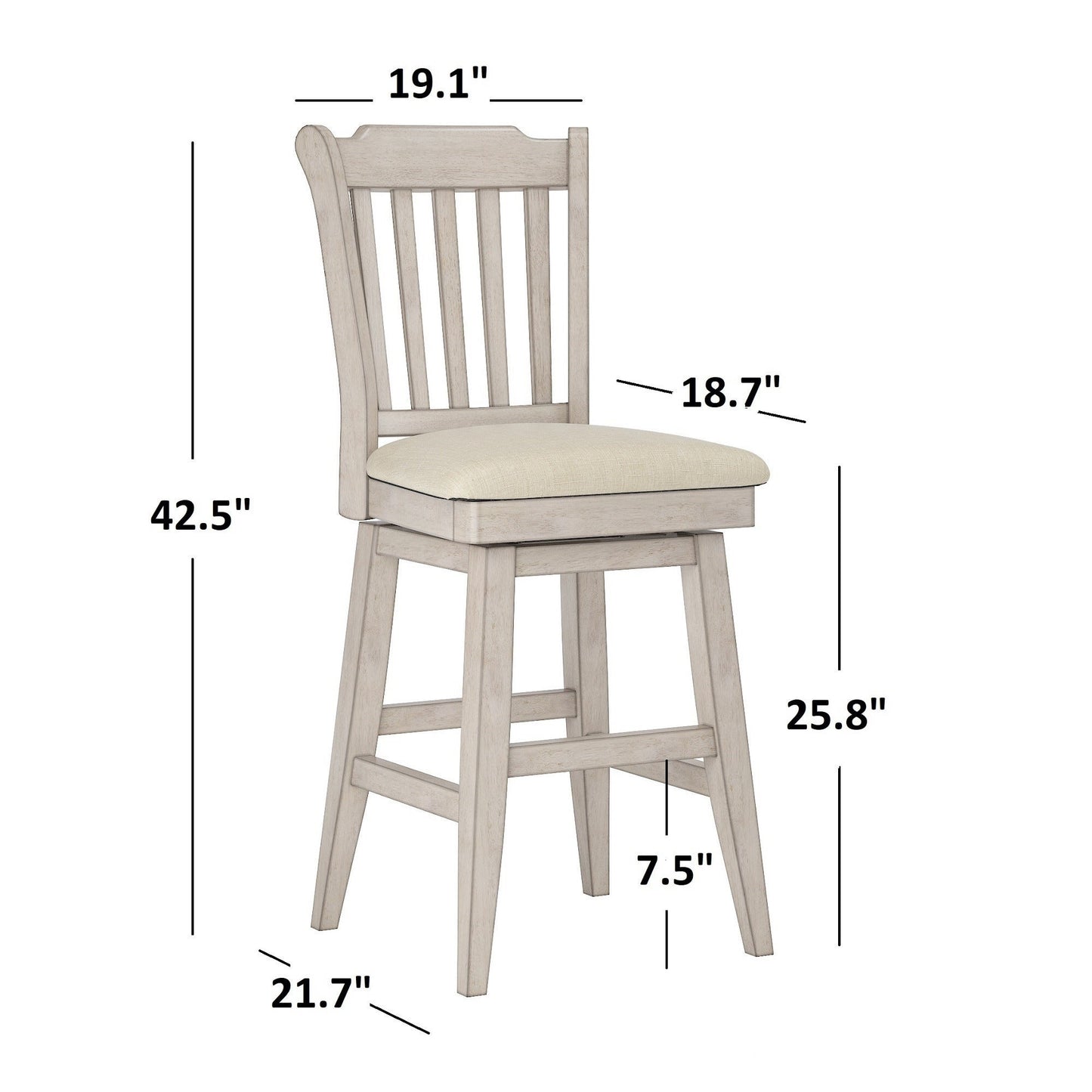 Slat Back Counter Height Wood Swivel Chair - Antique White Finish