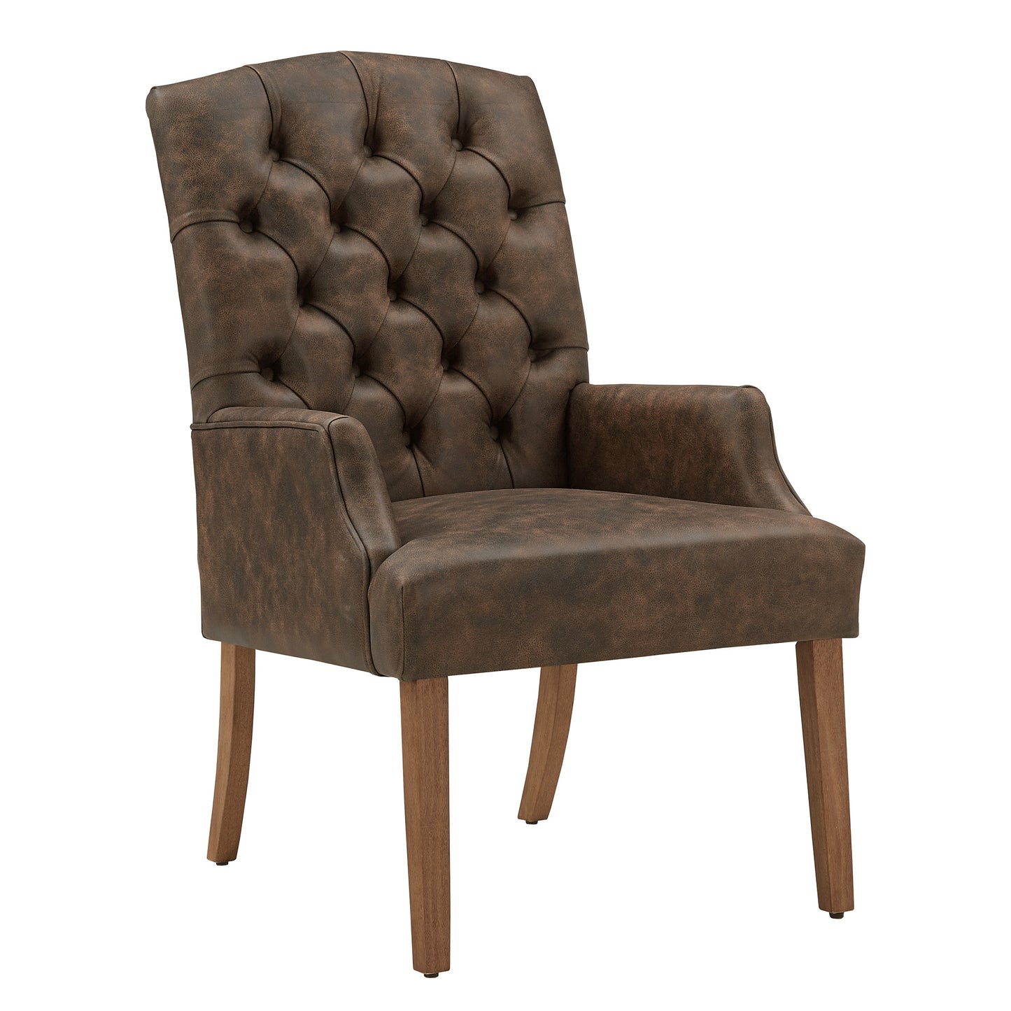 Light Distressed Natural Finish Polished Microfiber Tufted Dining Chair - Brown Polished Microfiber