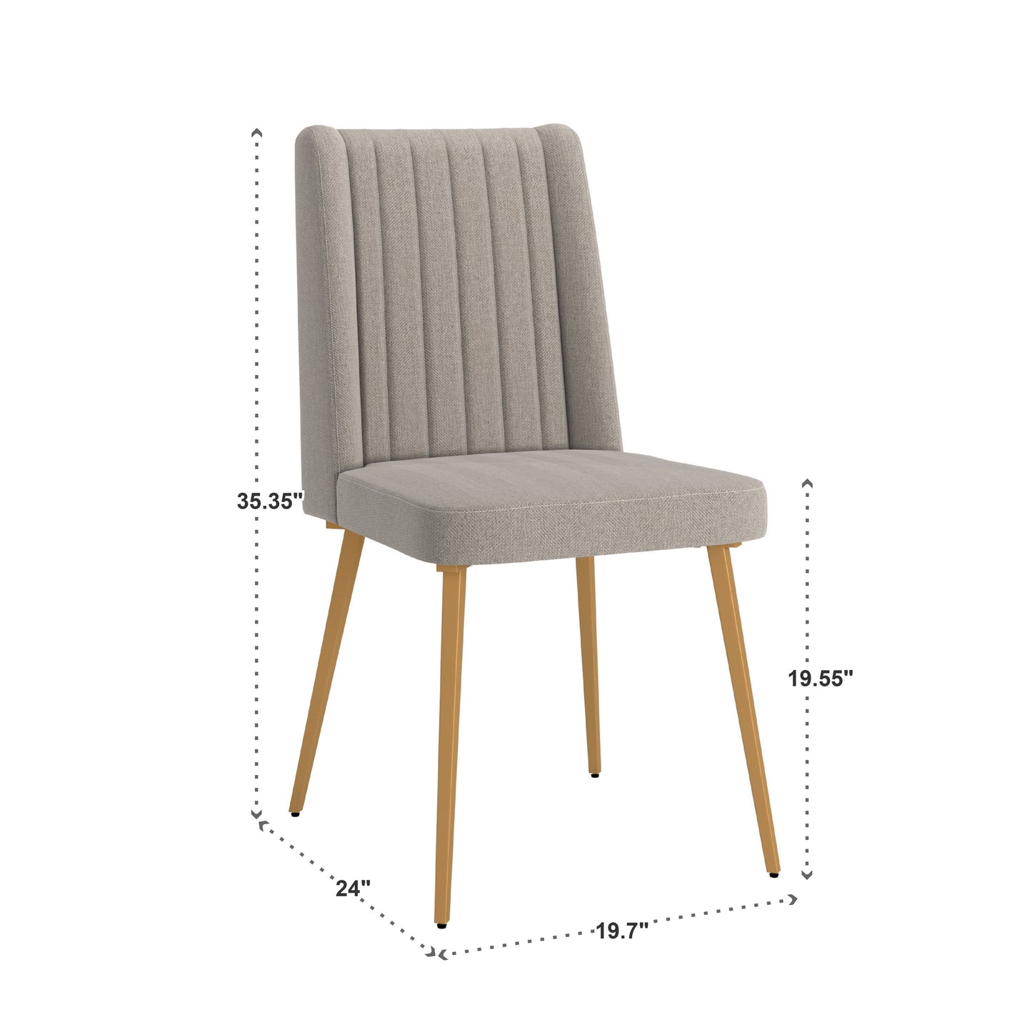 Gold Finish Fabric Dining Chairs (Set of 2) - Light Gray Fabric