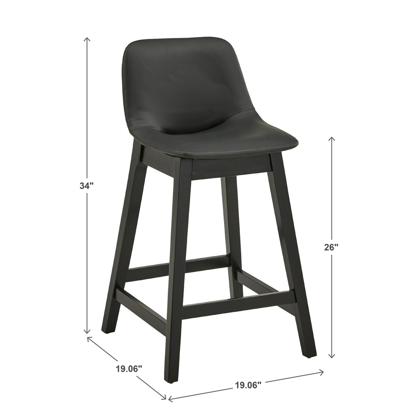 Black Finish Vegan Leather Counter Height Chair (Set of 2) - Black