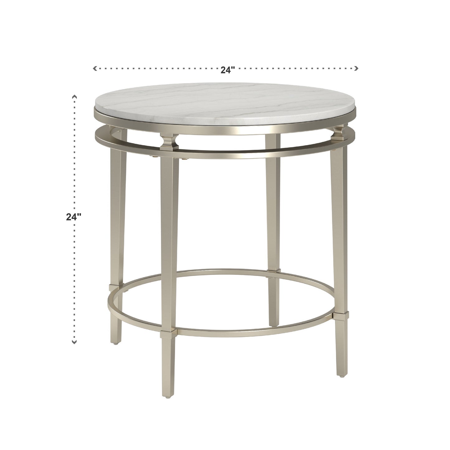 Champagne Silver Finish Round Marble Top End Table