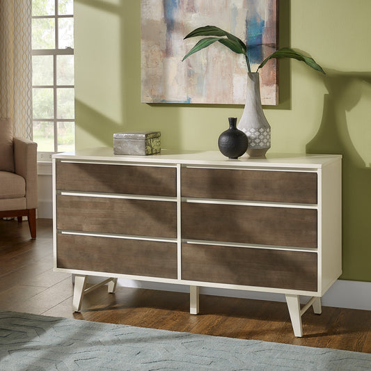 Butter White and Light Charcoal Finish 6-Drawer Dresser