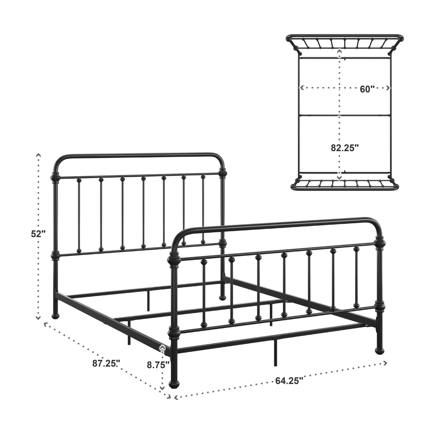 Graceful Lines Victorian Metal Bed - Black Finish, Queen Size (Queen Size)
