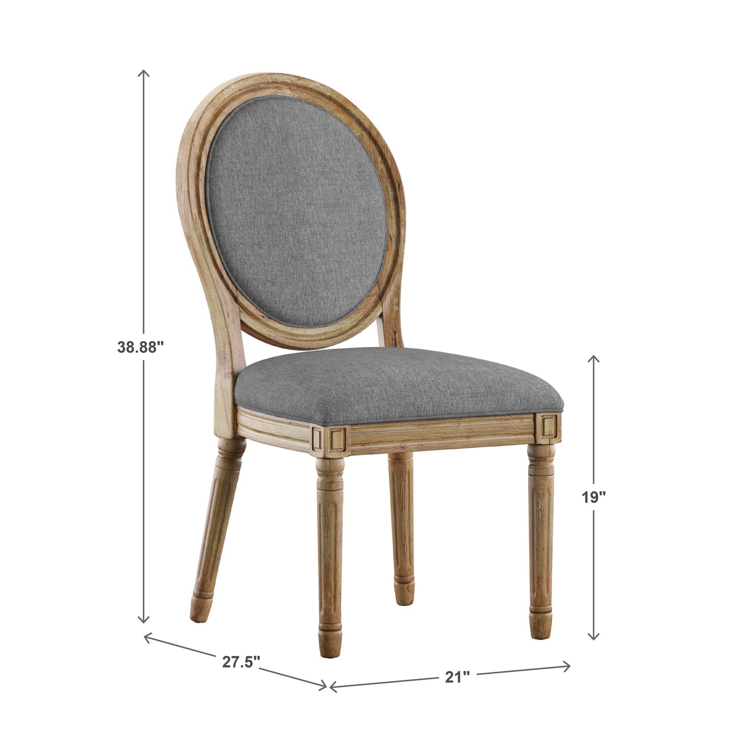 Round Linen and Wood Dining Chairs (Set of 2) - Gray Linen, Natural Finish