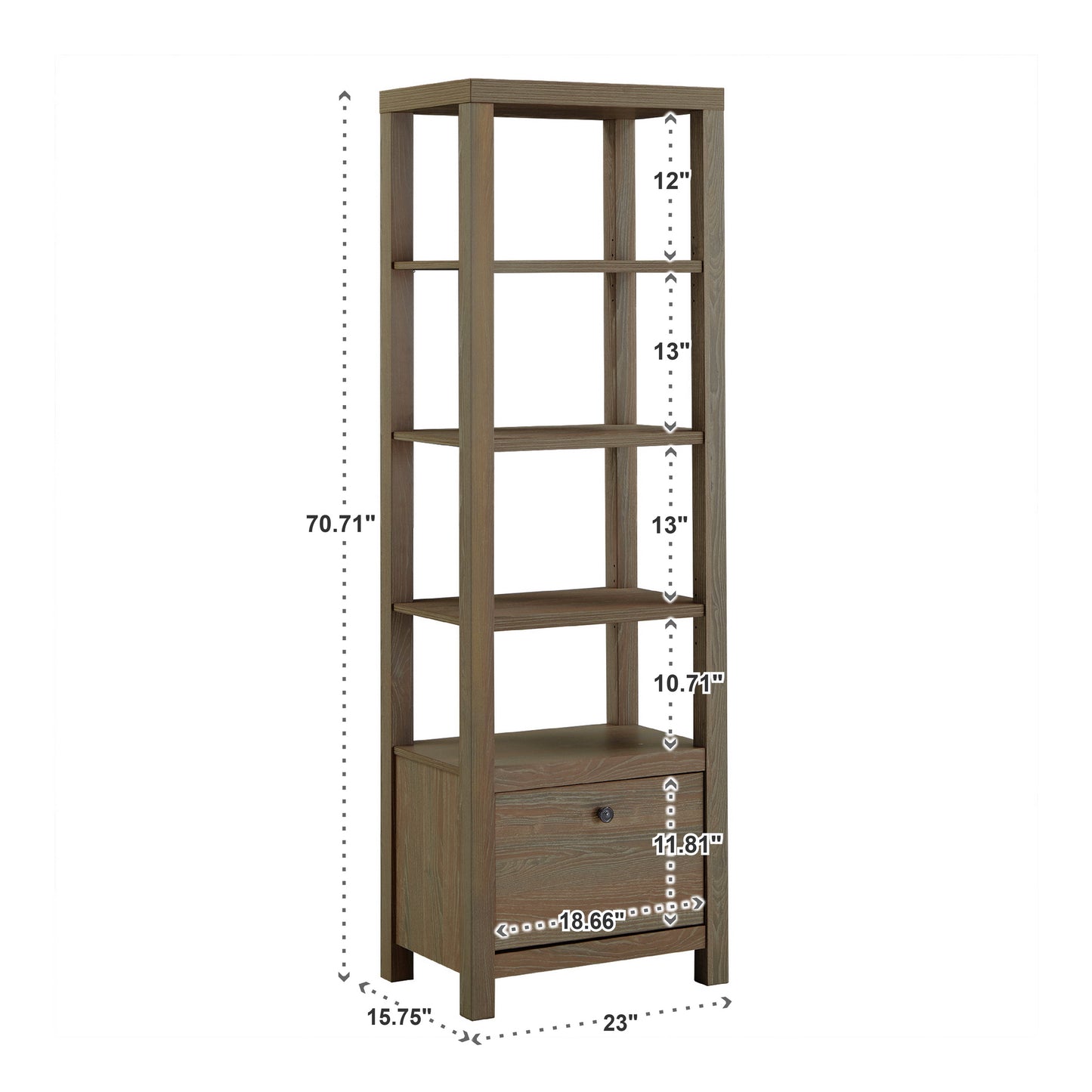 4-tier/5-tier Adjustable Bookshelf with Drawer - Medium Oak Finish