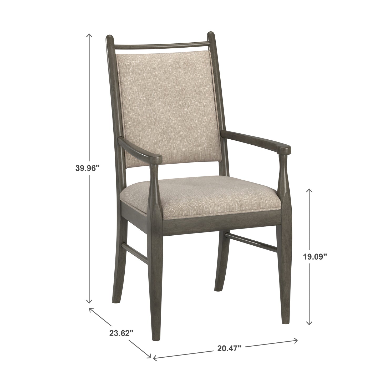 Wood Finish Beige Fabric Arm Chair (Set of 2) - Gray