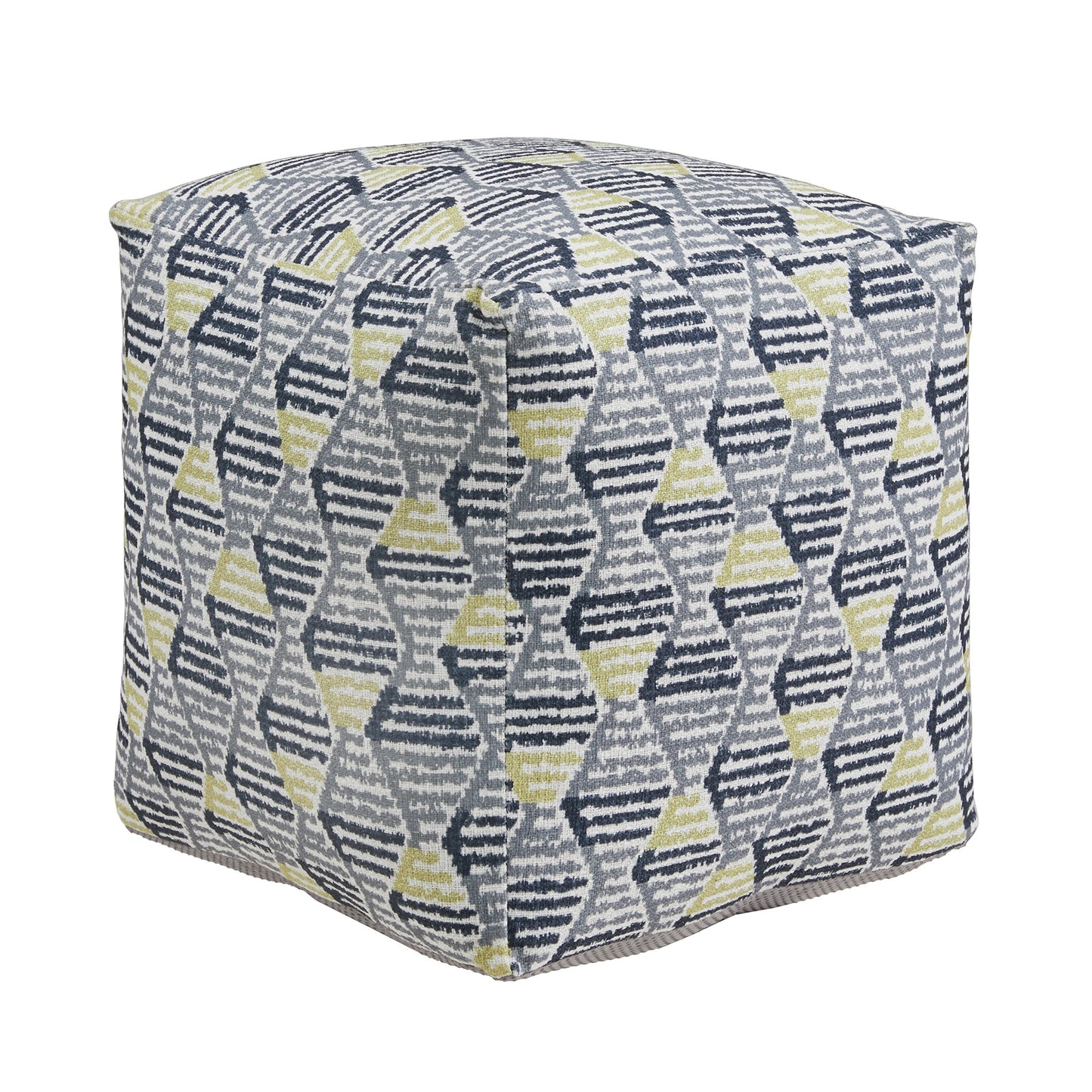Upholstered Square Pouf Ottoman - Multicolored Diamond Pattern Fabric