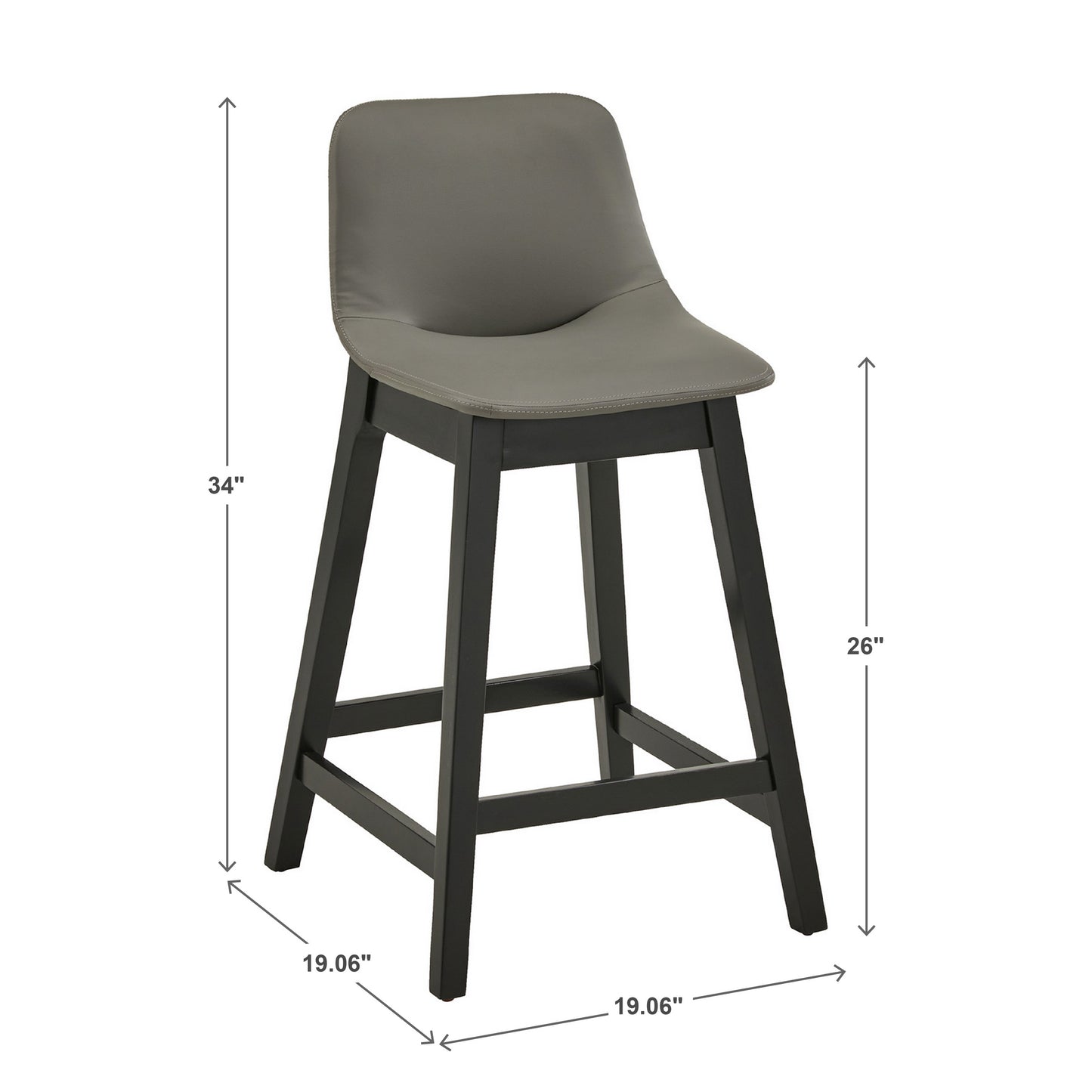 Black Finish Vegan Leather Counter Height Chair (Set of 2) - Gray