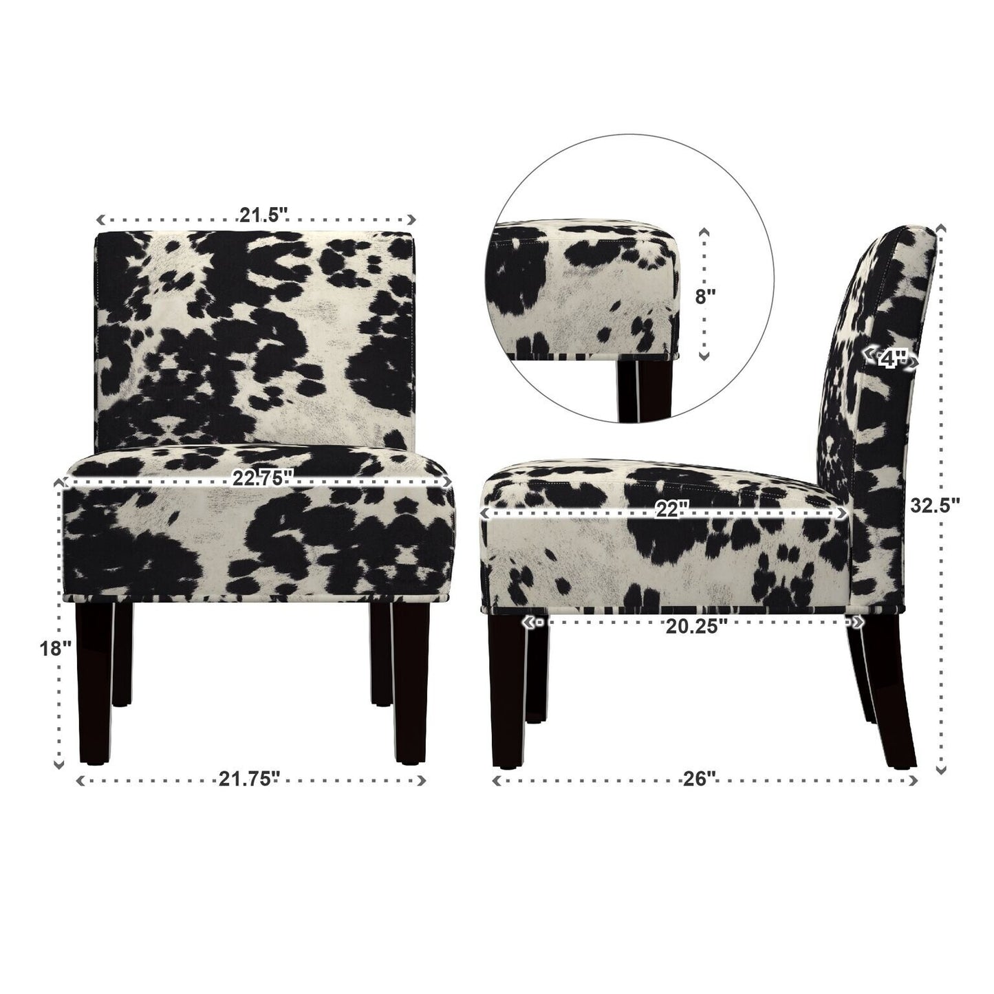 Cowhide Fabric Accent Chair - Black Cowhide Print