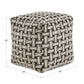 Upholstered Square Pouf Ottoman - Black & White Weaved Pattern Fabric