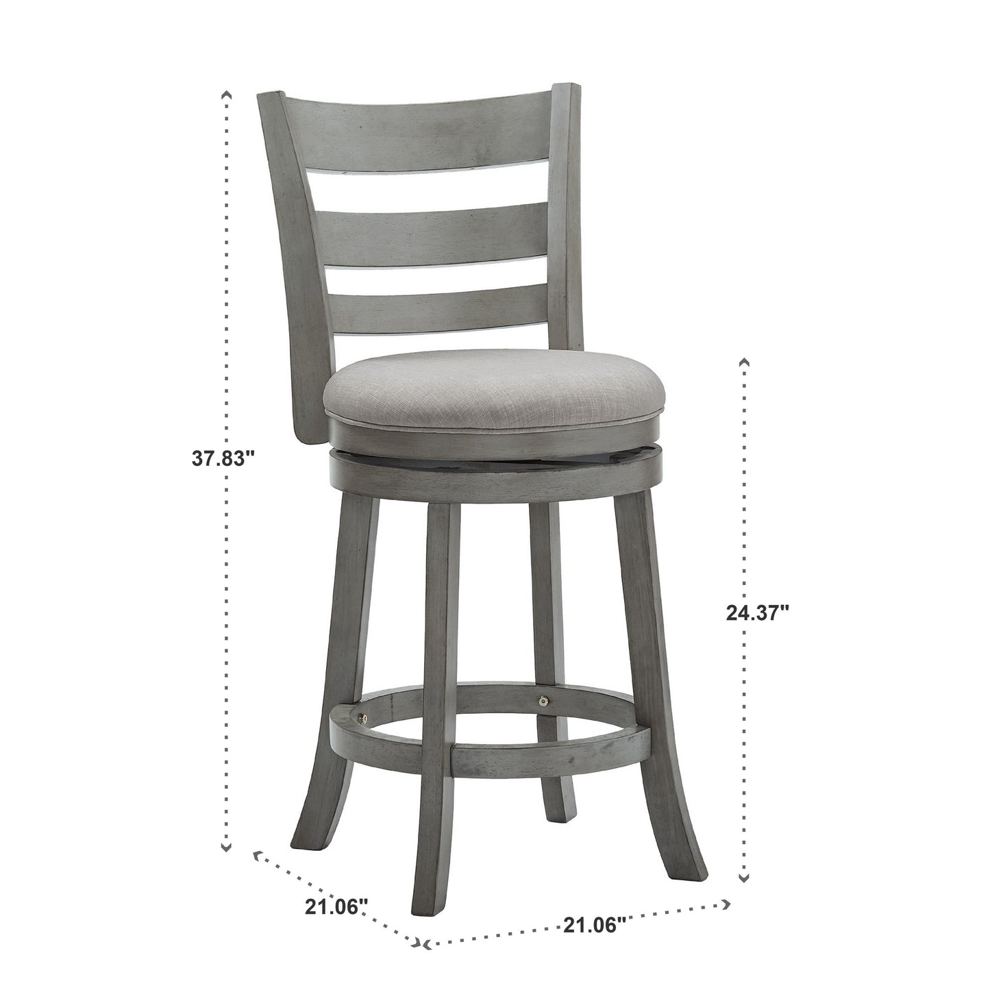 Ladder Back 24"H Swivel Counter Height Stool - Antiqua Gray Finish, Gray Linan