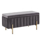 Gold Finished and Grey Pleated Velvet Lift-Top Storage Bench
