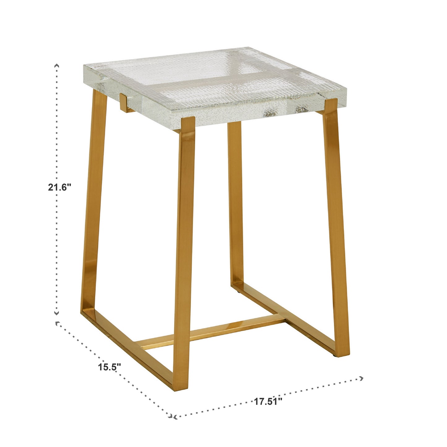 Stainless Steel Cast Glass Top Table - Brass Finish, Square End Table