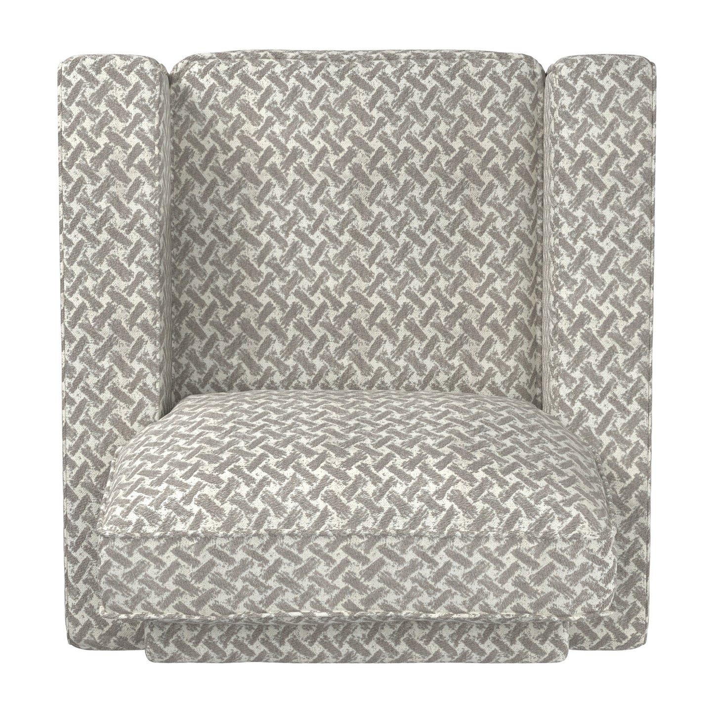 Modern Fabric Upholstered Square Arm Sofa - Living Room Chair, White and Gray Herringbone Pattern Fabric