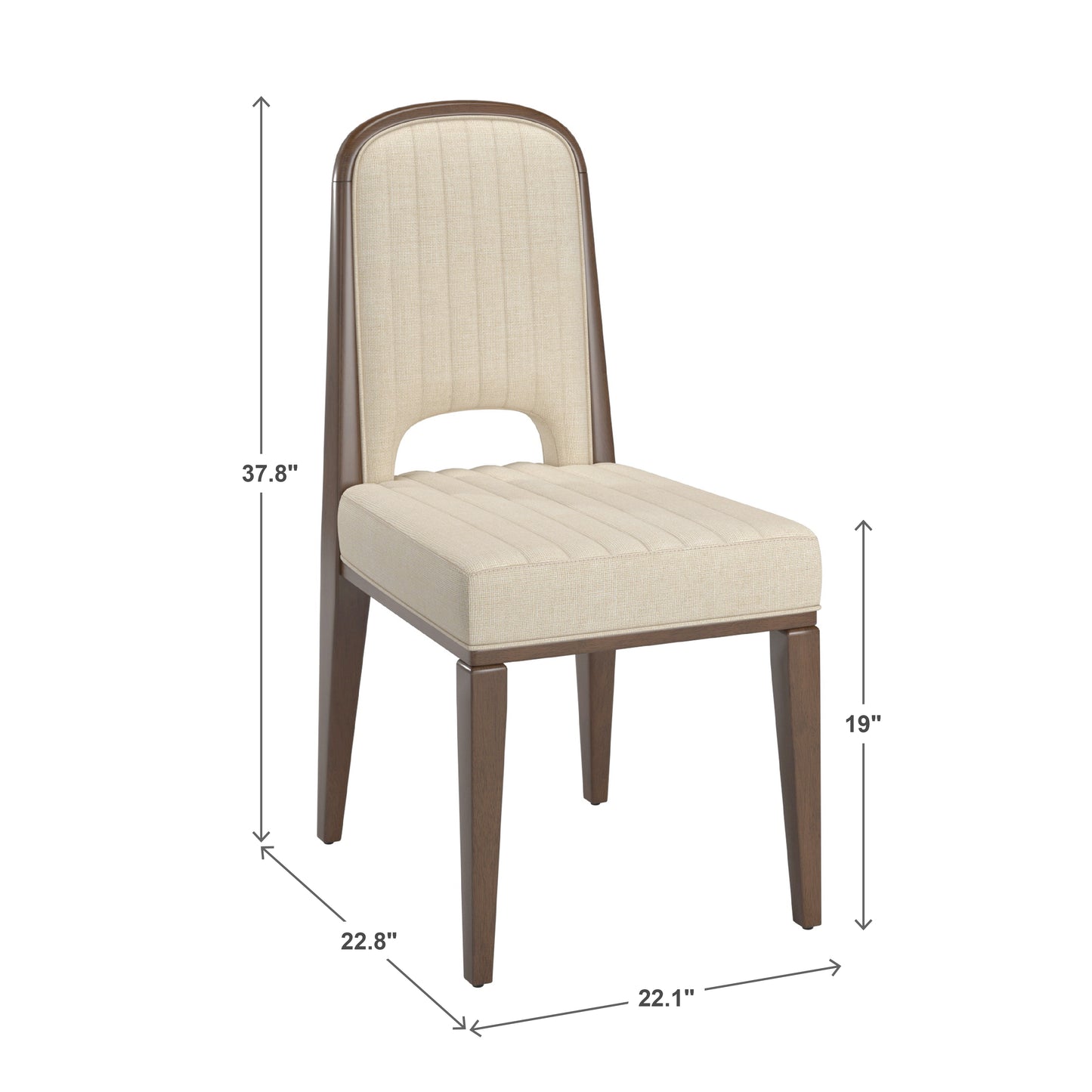 Wood Finish Cream Fabric Channel Stitching Dining Chair (Set of 2) - Walnut