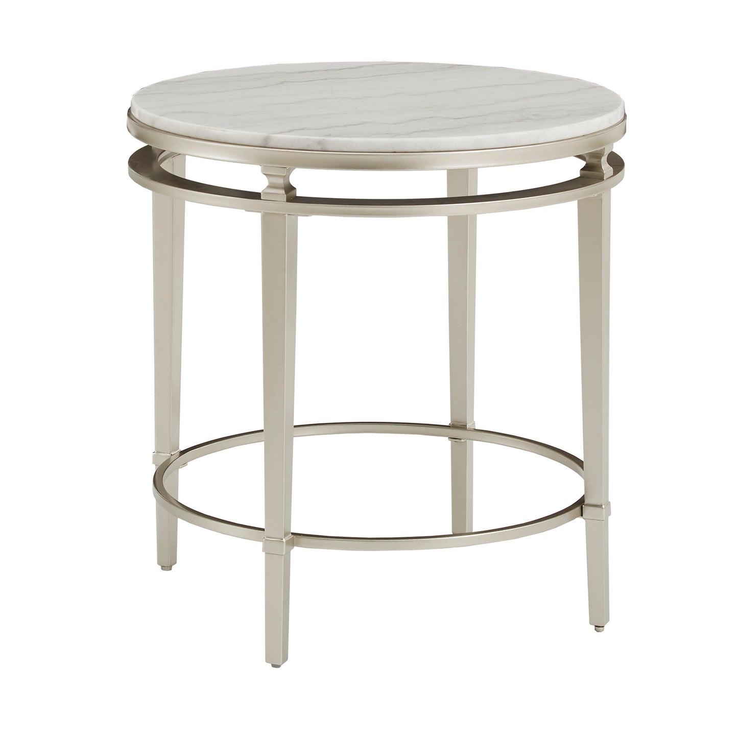 Champagne Silver Finish Round Marble Top End Table