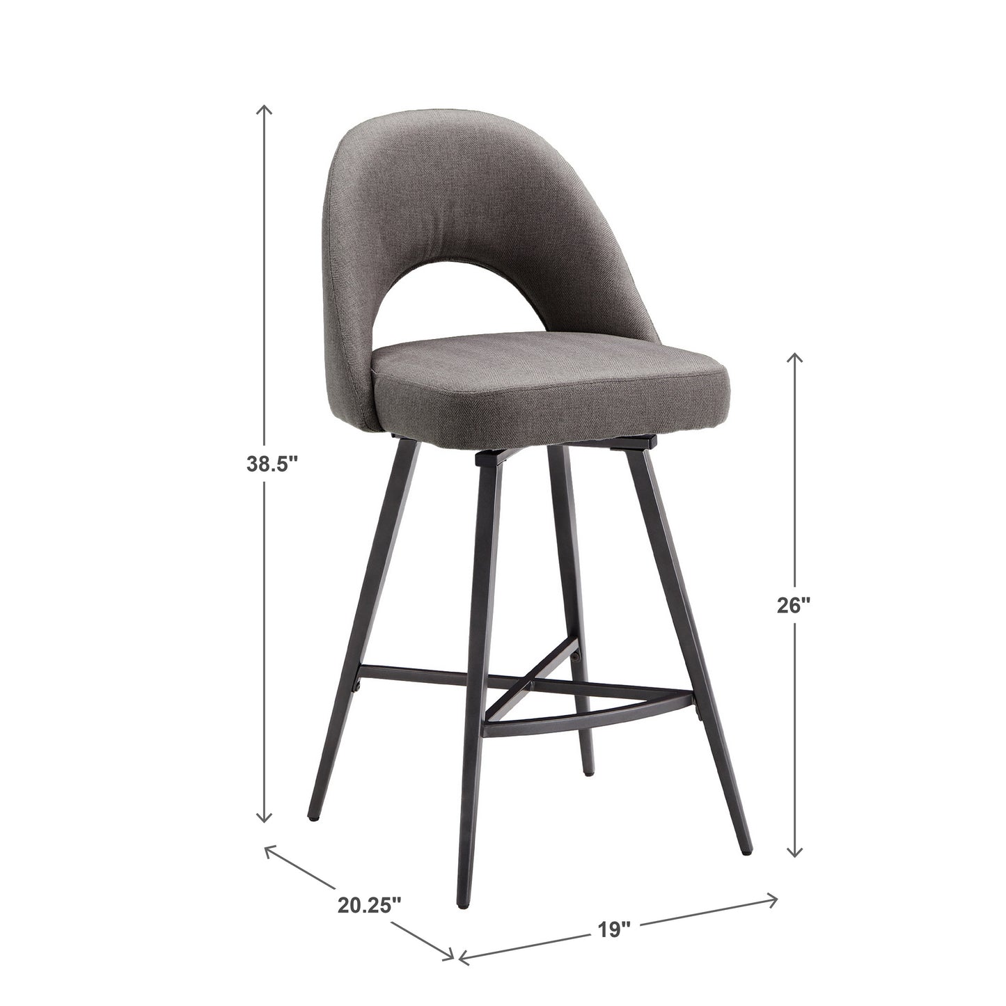 Metal Swivel Stools (Set of 2) - Gray Fabric, 24" Counter Haight