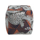 Upholstered Square Pouf Ottoman - Multicolored Abstract Pattern Fabric