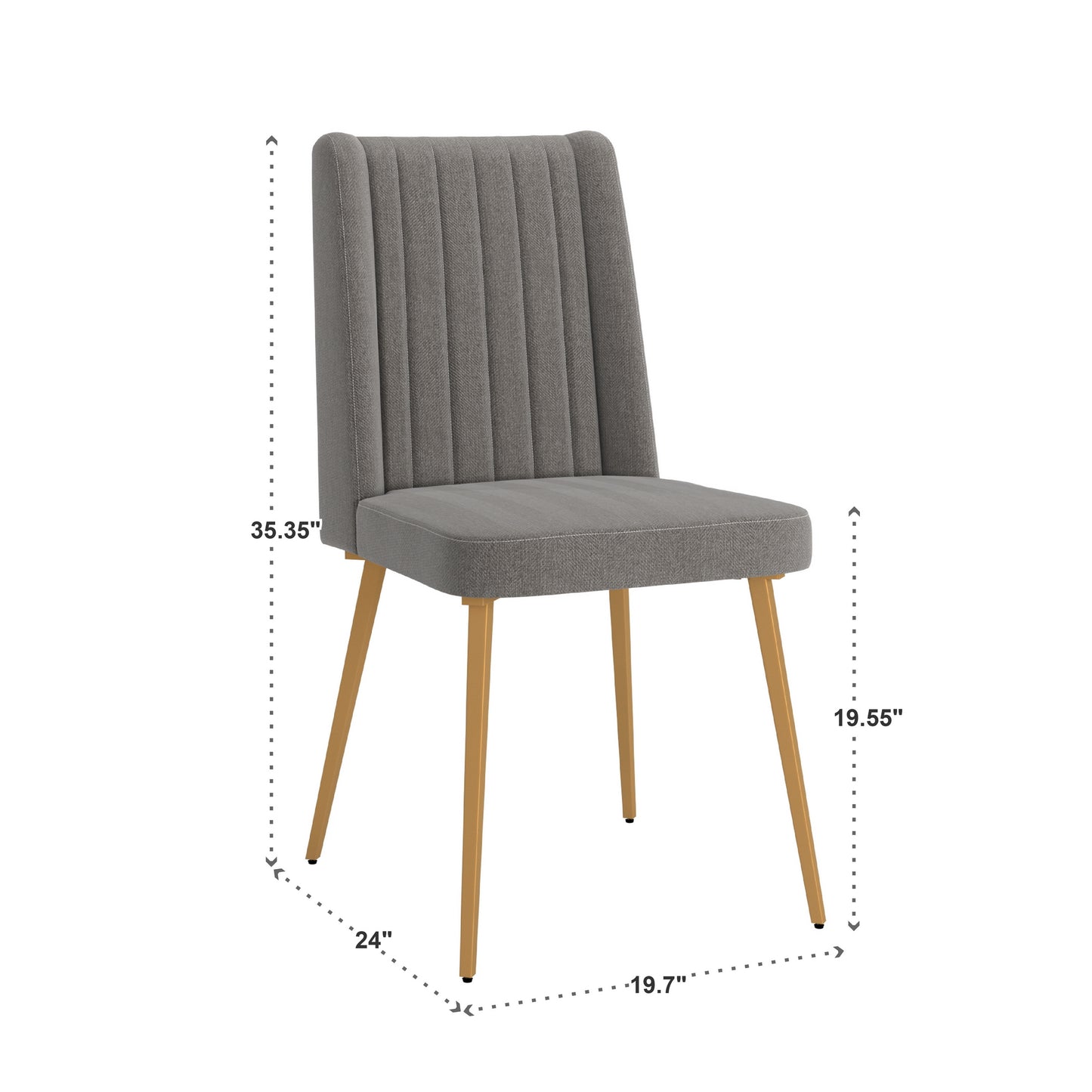 Gold Finish Fabric Dining Chairs (Set of 2) - Dark Gray Fabric