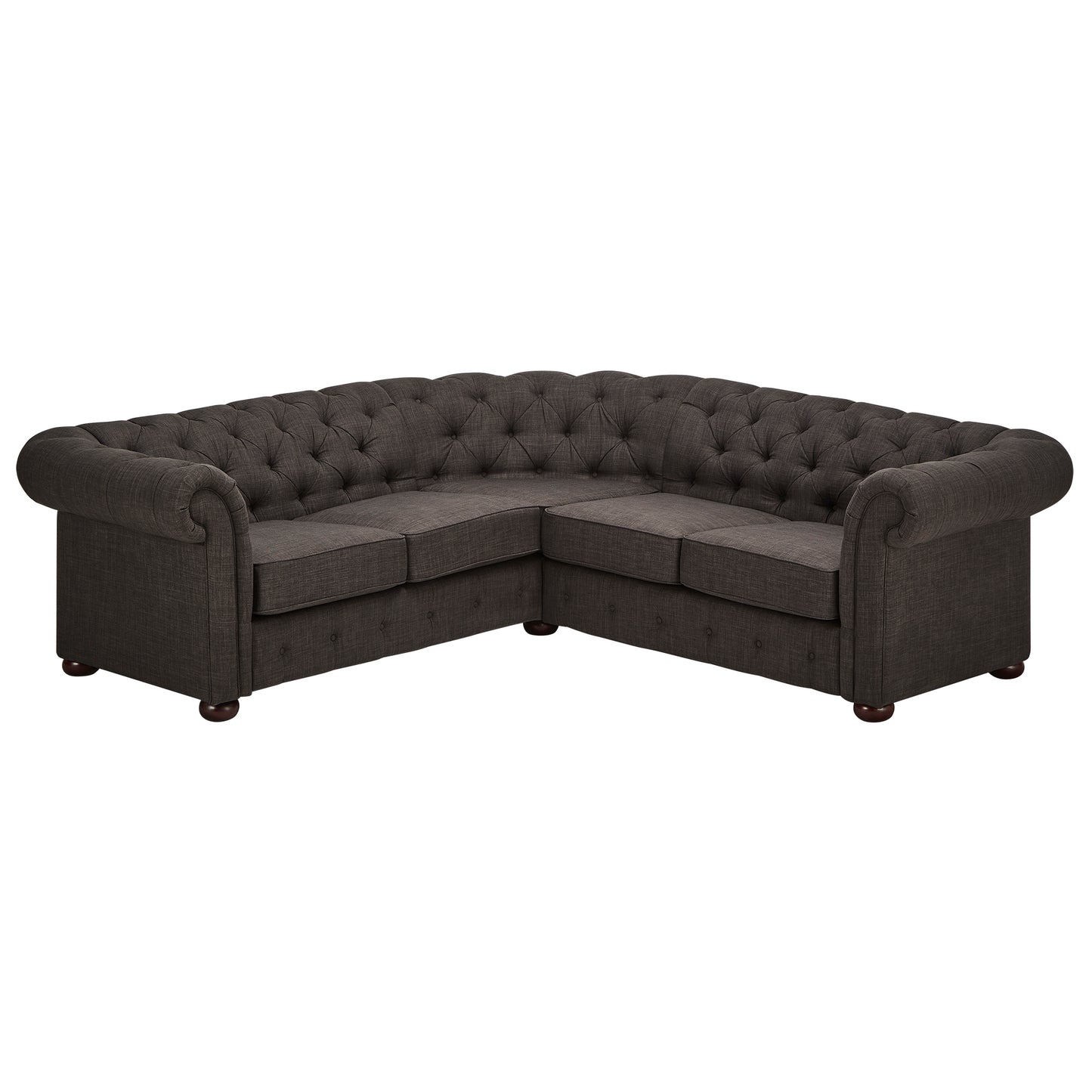 5-Seat L-Shaped Chesterfield Sectional Sofa - Dark Grey Linen
