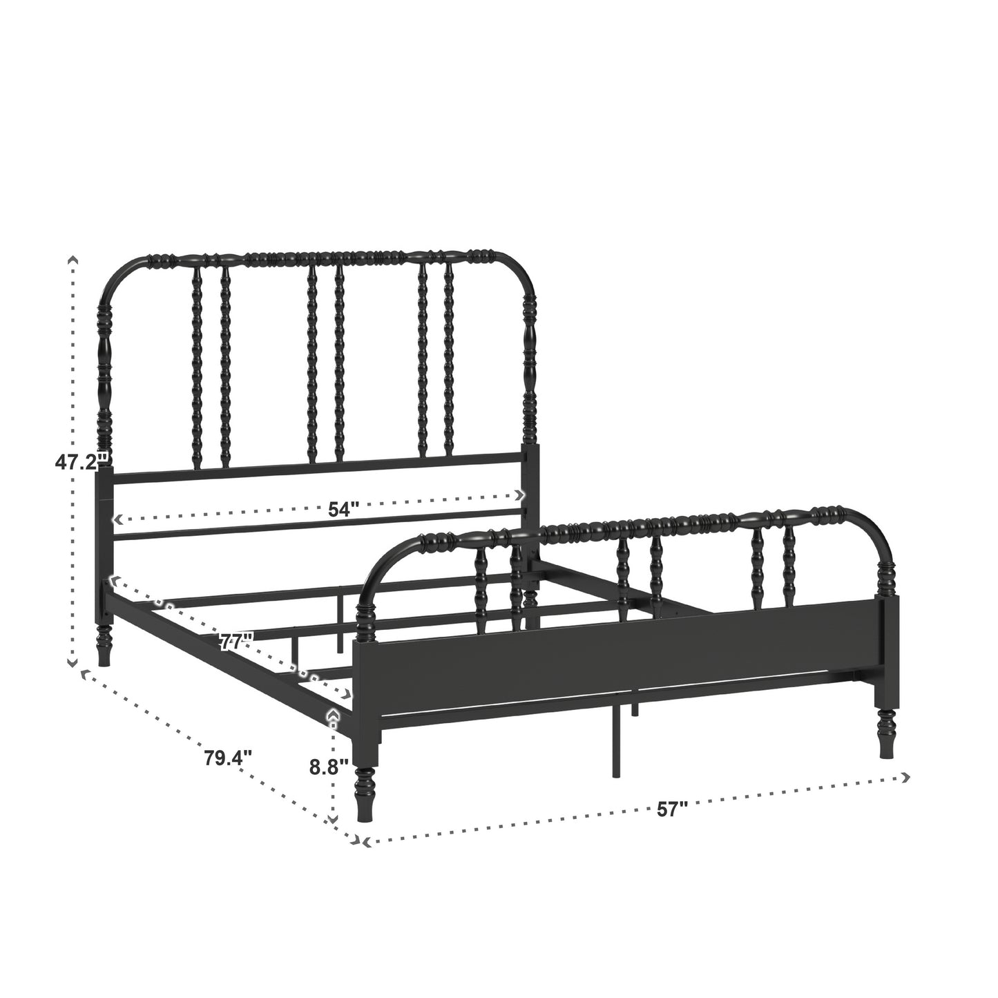 Metal Spool Bed - Black, Full (Full Size)