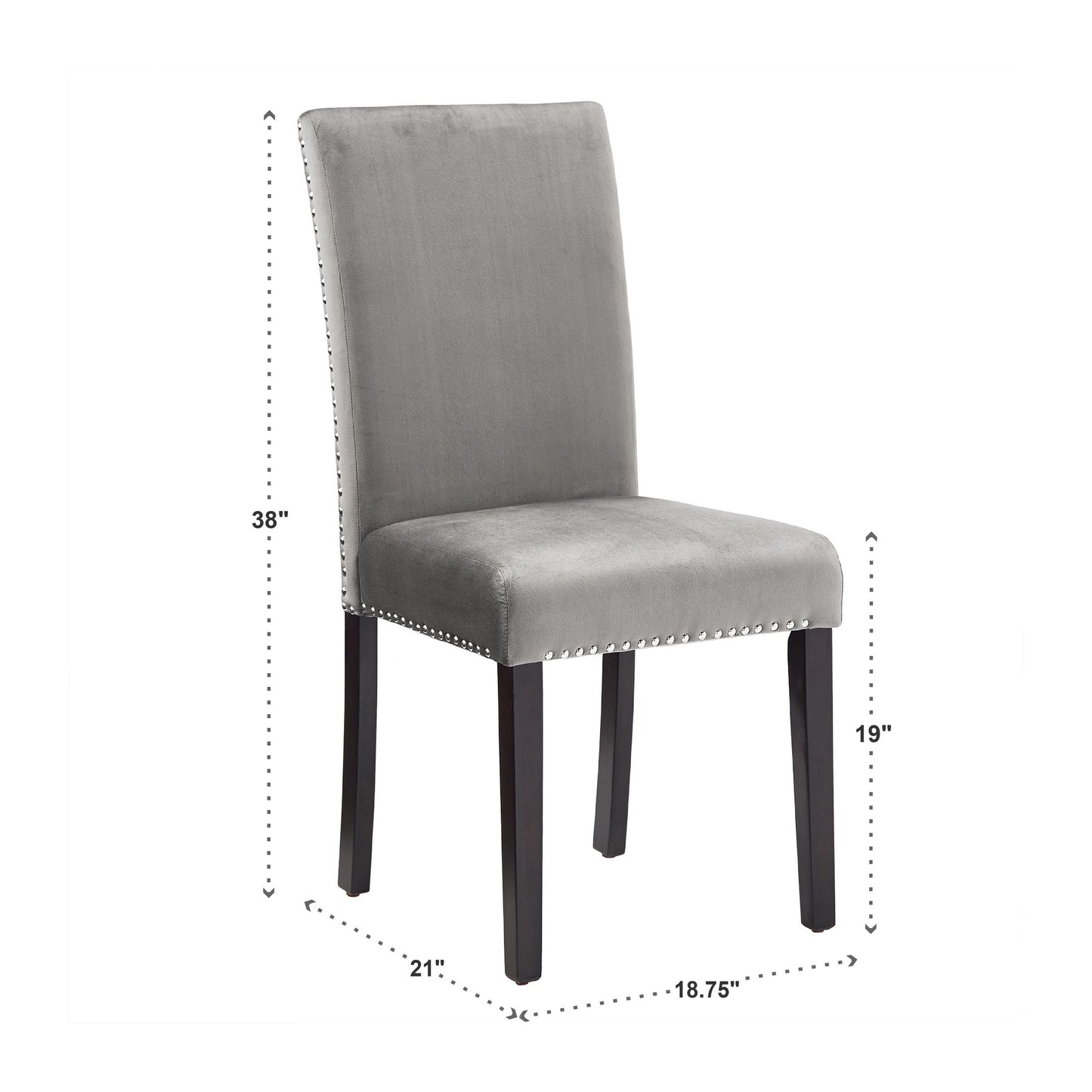 Nailhead Velvet Upholstered Chairs (Set of 2) - Side Dining Chair, Gray