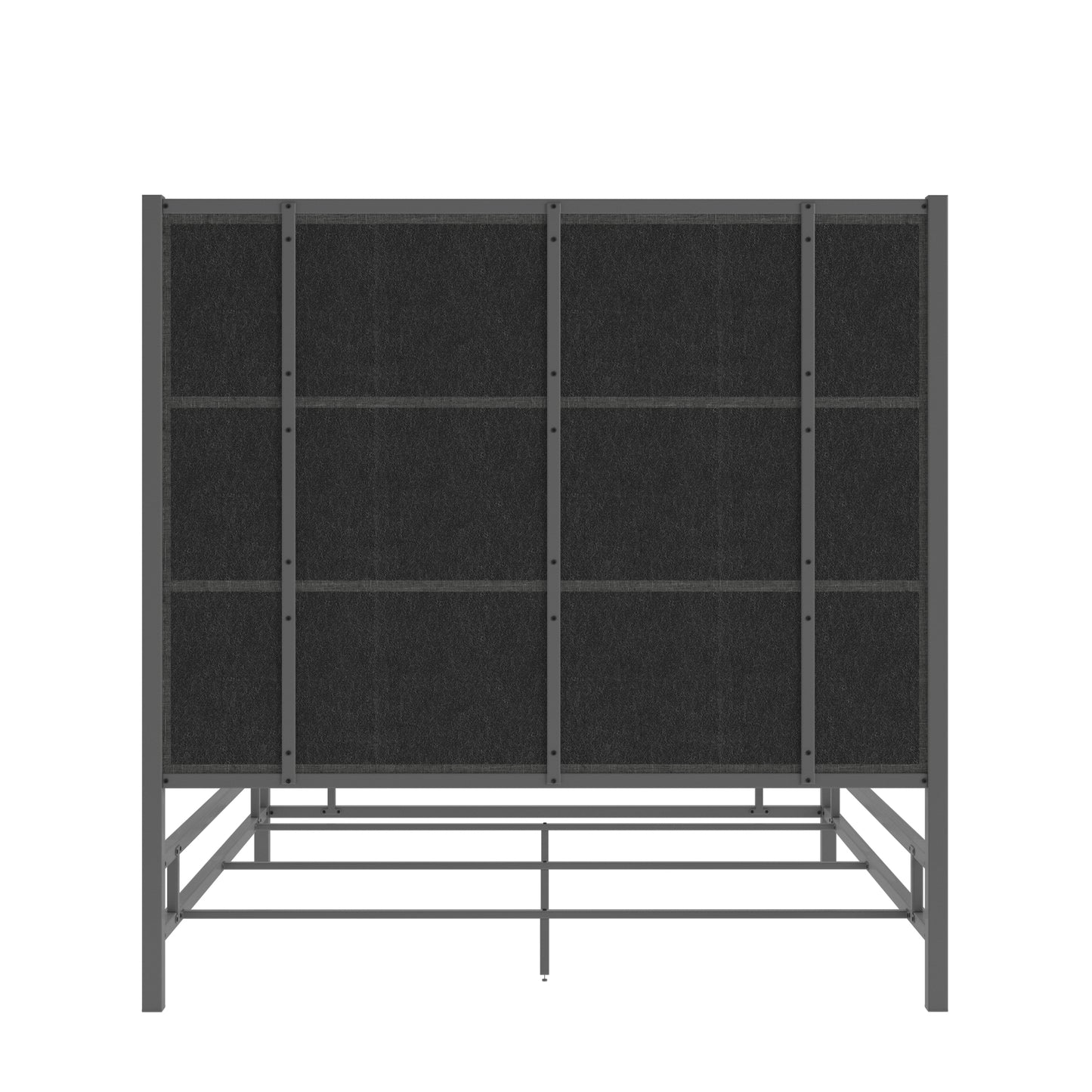Metal Canopy Bed with Linen Panel Headboard - Dark Grey Linen, Black Nickel Finish, King Size