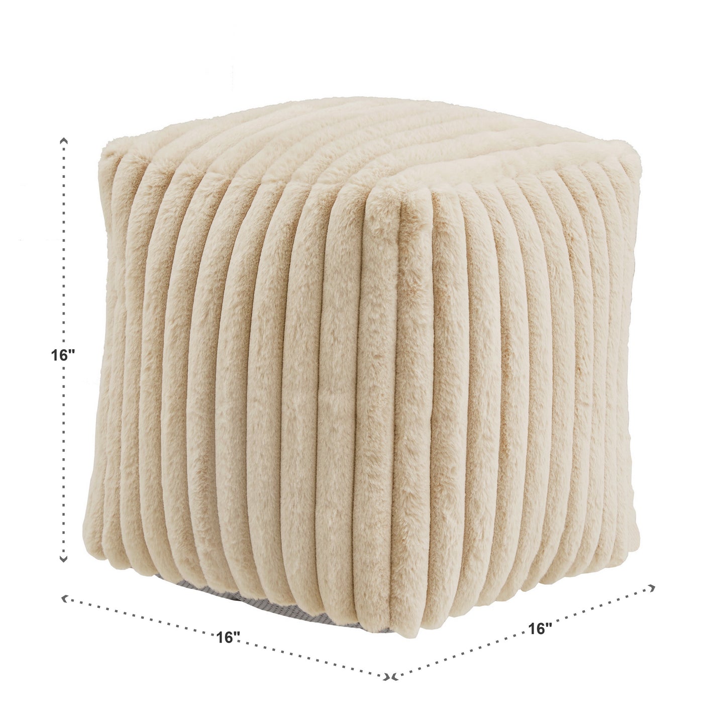 Upholstered Square Pouf Ottoman - Taupe Channel Furry Fabric
