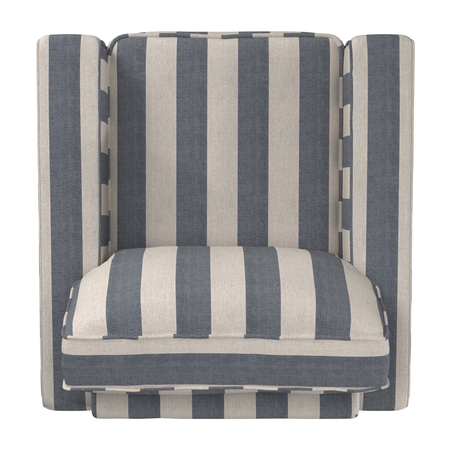 Modern Fabric Upholstered Square Arm Sofa - Living Room Chair, Blue and White Strip Pattern Fabric