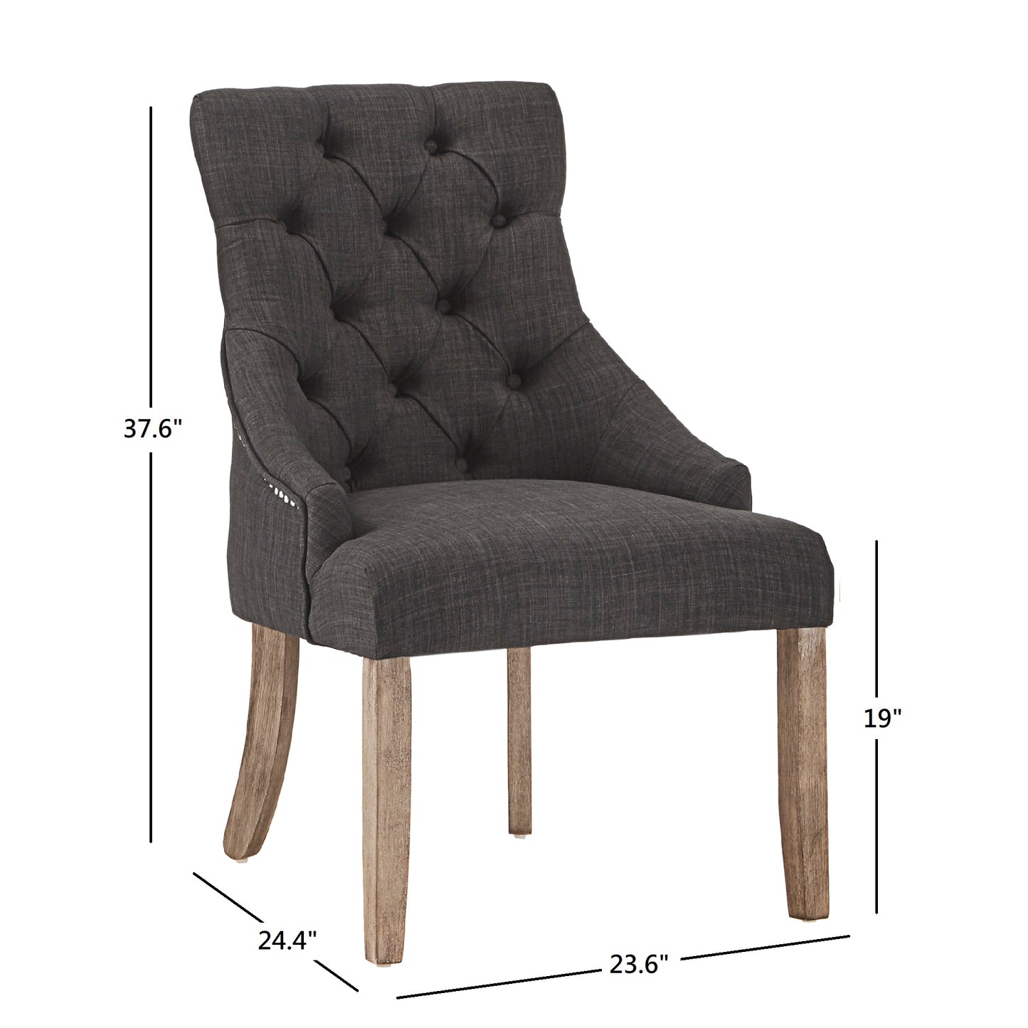 Linen Curved Back Tufted Dining Chairs (Set of 2) - Dark Gray Linen