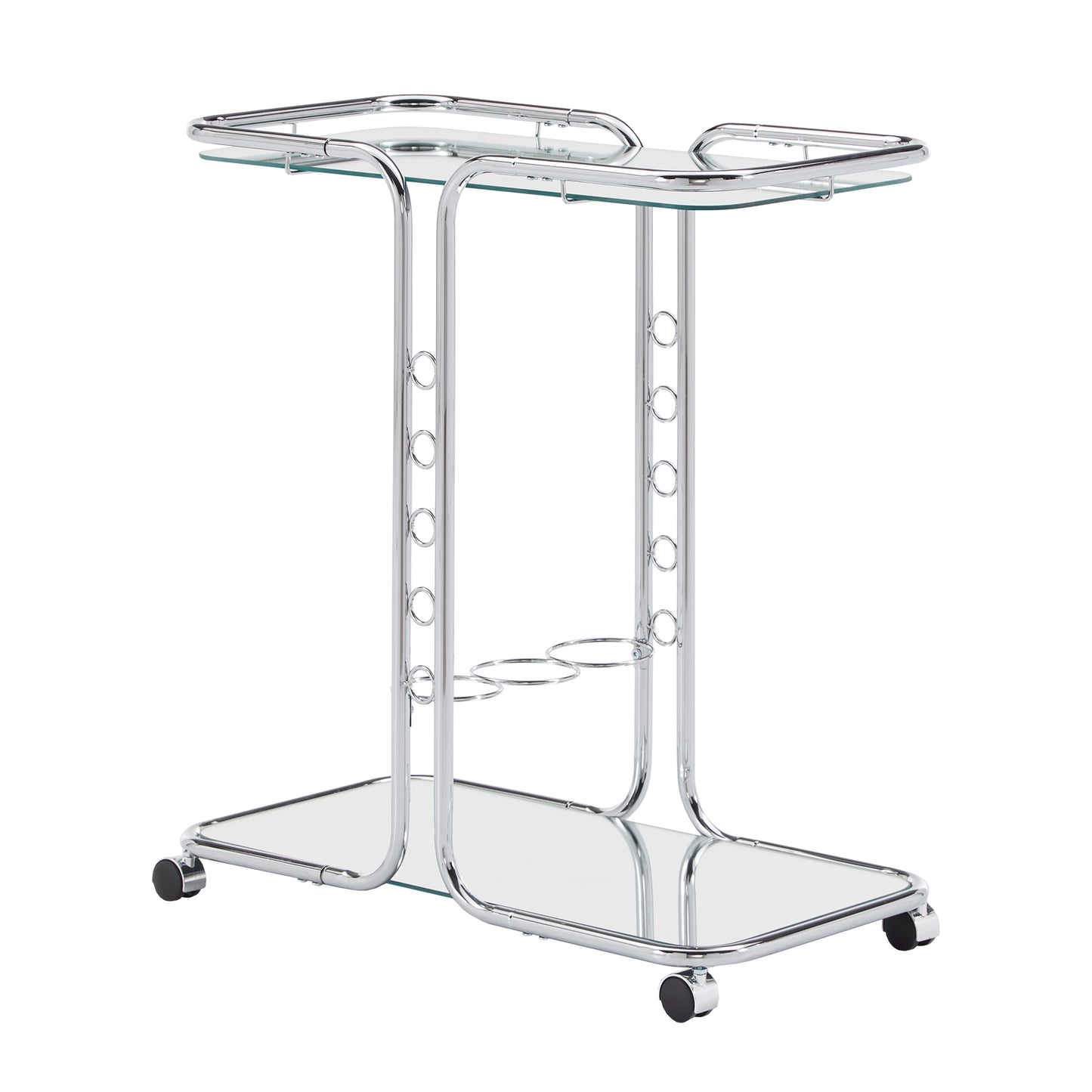 Chrome Finish Bar Cart with Mirror Top and Bottom