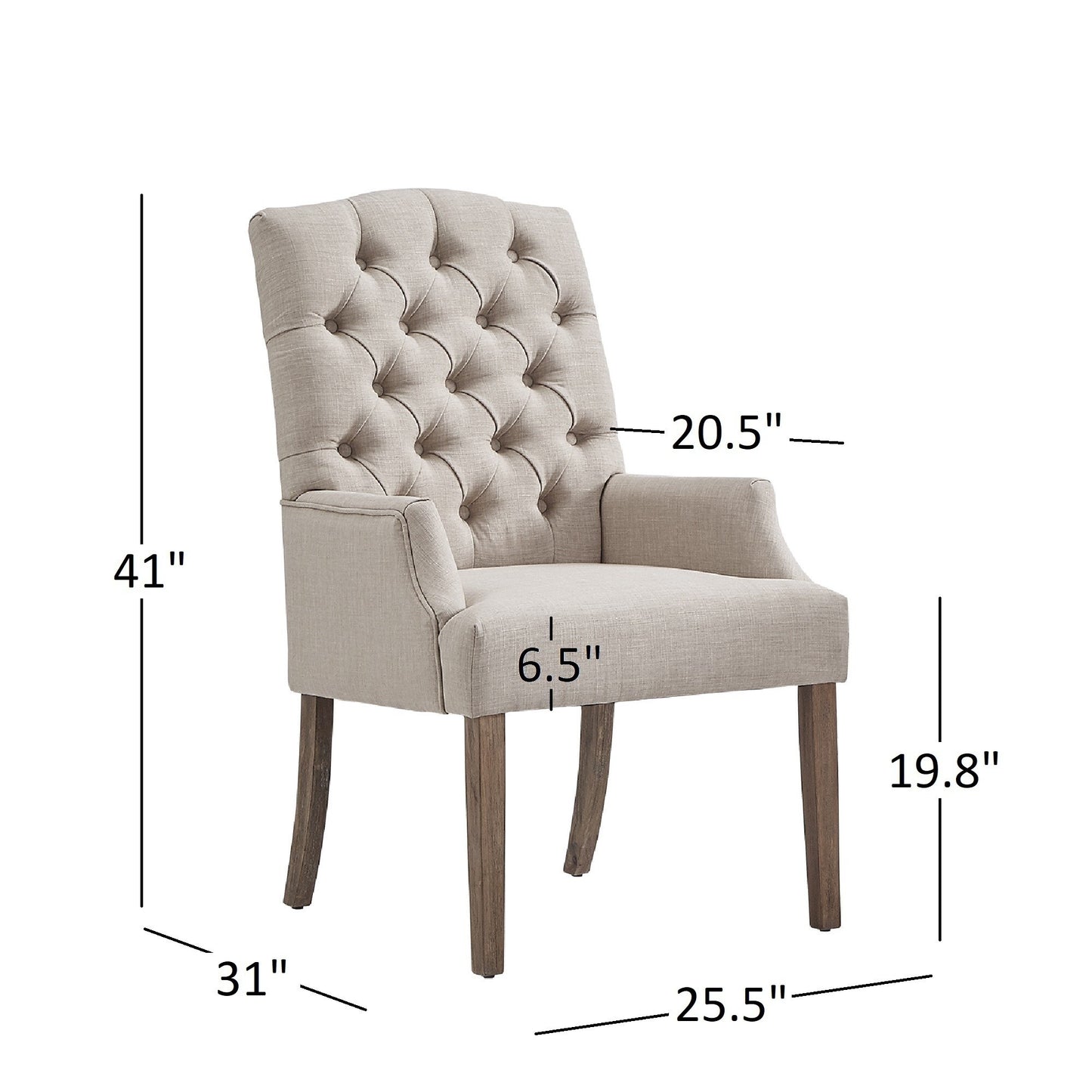 Light Distressed Natural Finish Linen Tufted Dining Chair - Beige Linen