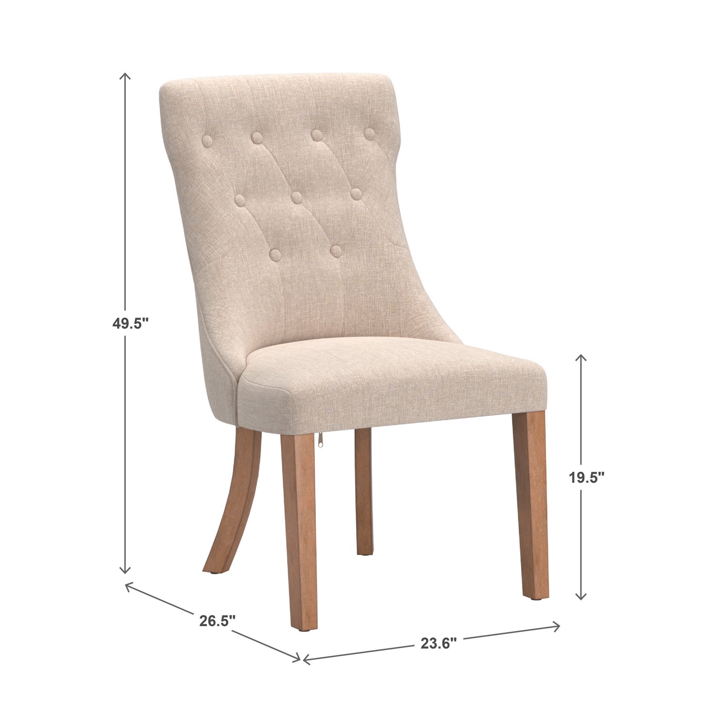 Button Tufted Dining Chairs (Set of 2) - Beige Linen, Natural Finish
