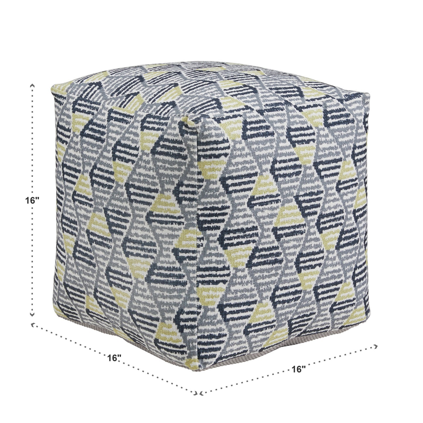 Upholstered Square Pouf Ottoman - Multicolored Diamond Pattern Fabric