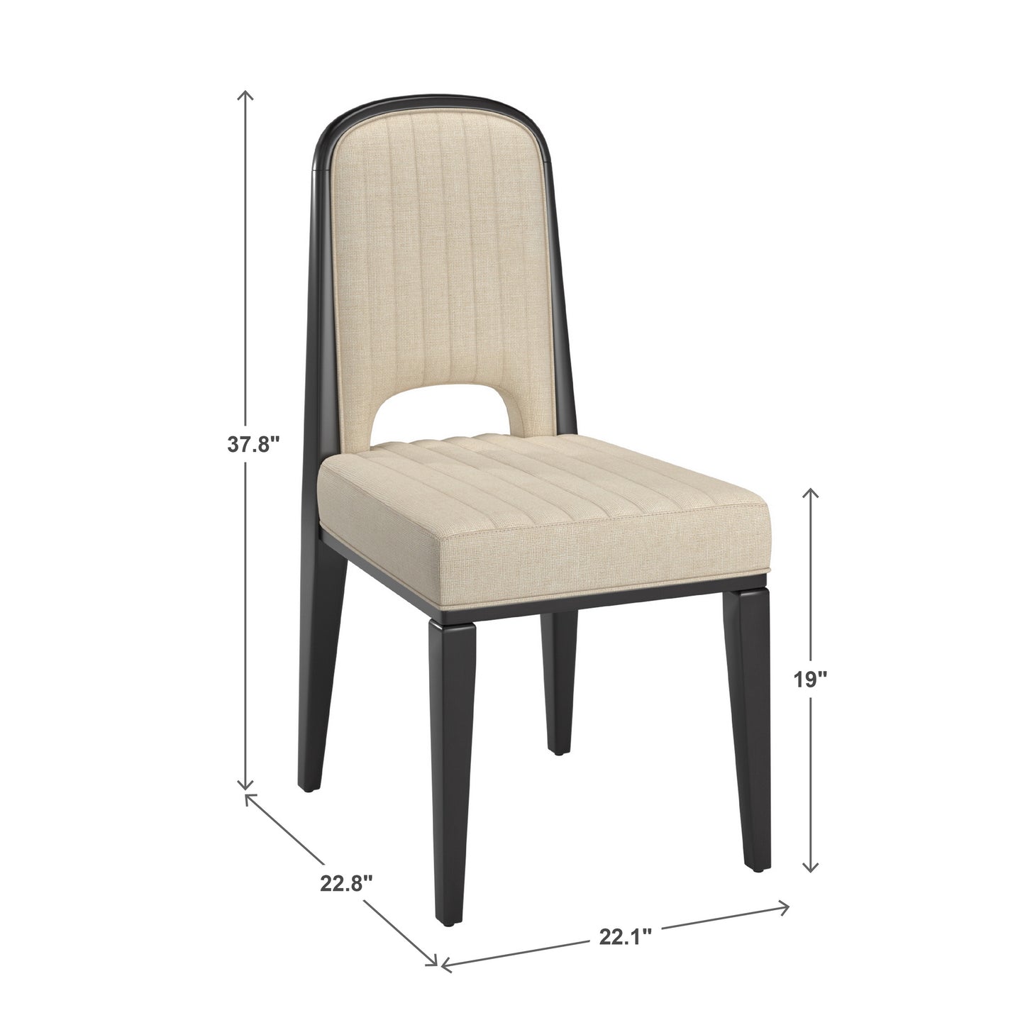 Wood Finish Cream Fabric Channel Stitching Dining Chair (Set of 2) - Black Oak