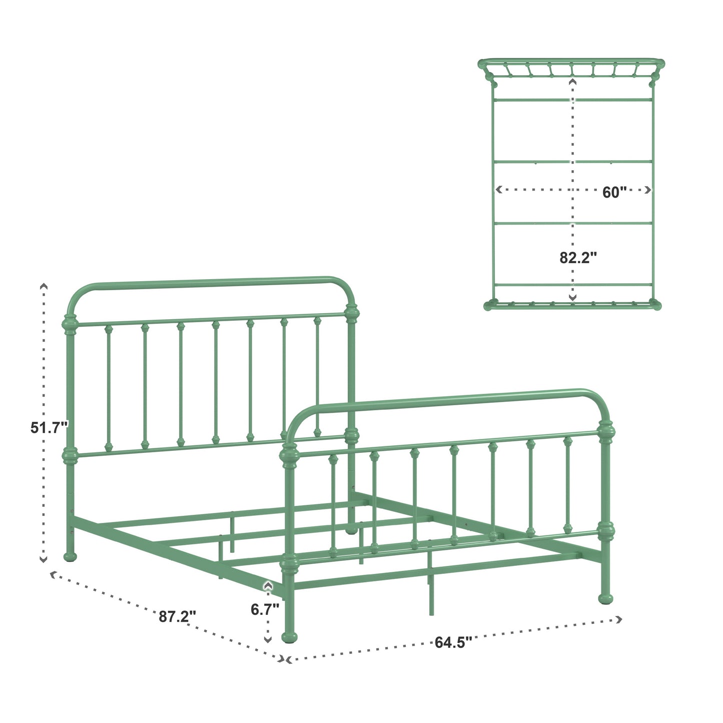 Antique Graceful Victorian Iron Metal Bed - Green Meadow, Queen (Queen Size)