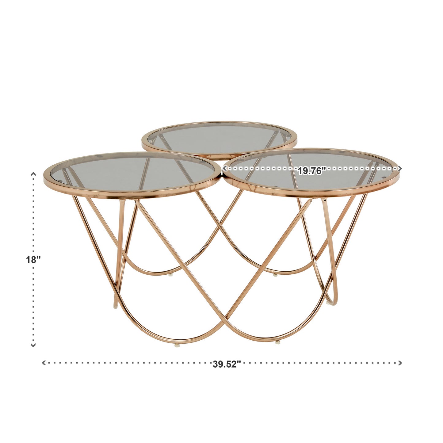 Champagne Gold Finish Coffee Table with Smoked Glass Top
