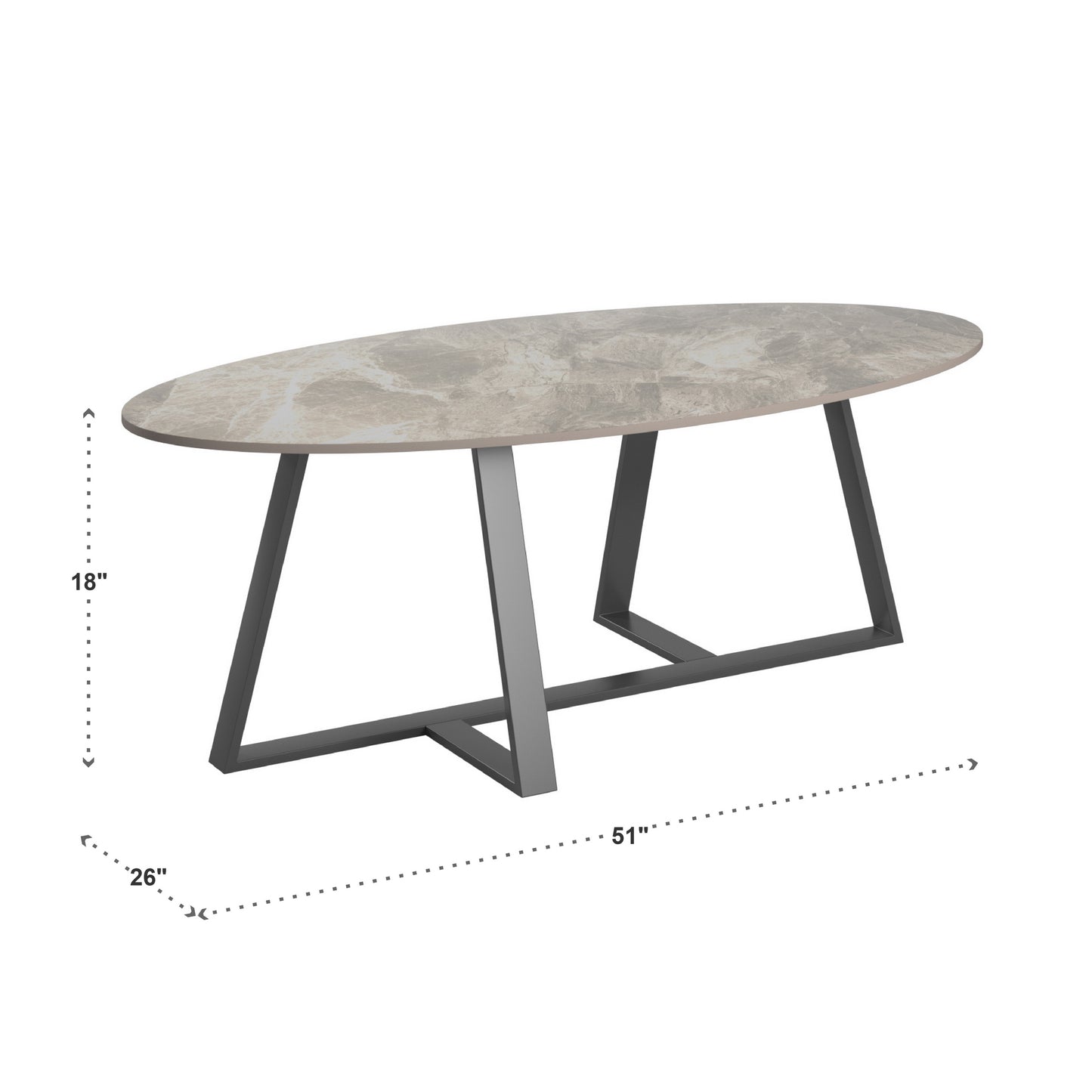Glossy Sintered Stone with Gray Metal Base Table - Gray Top