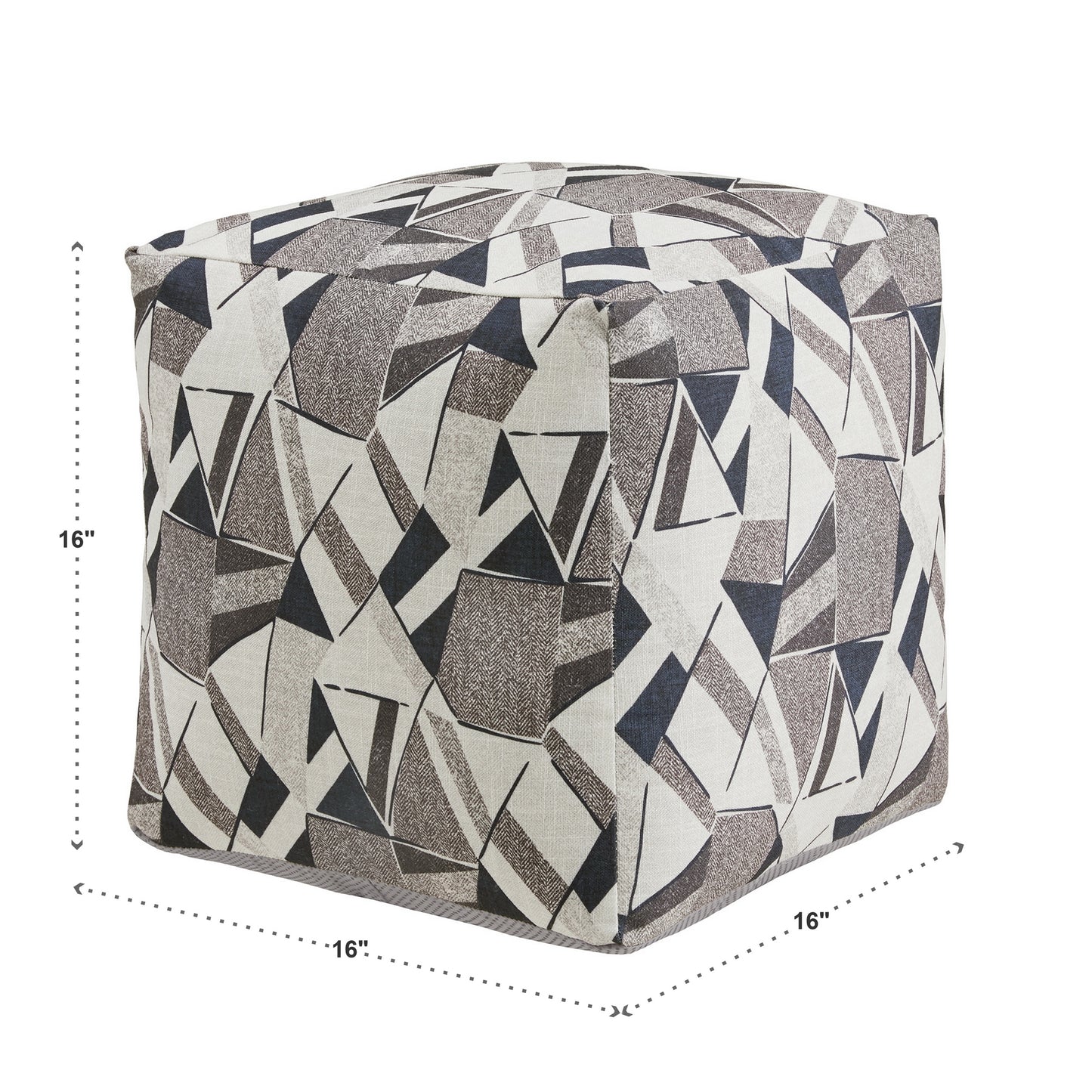 Upholstered Square Pouf Ottoman - Blua & Gray Tona Geometric Pattern Fabric