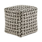 Upholstered Square Pouf Ottoman - Black & White Weaved Pattern Fabric